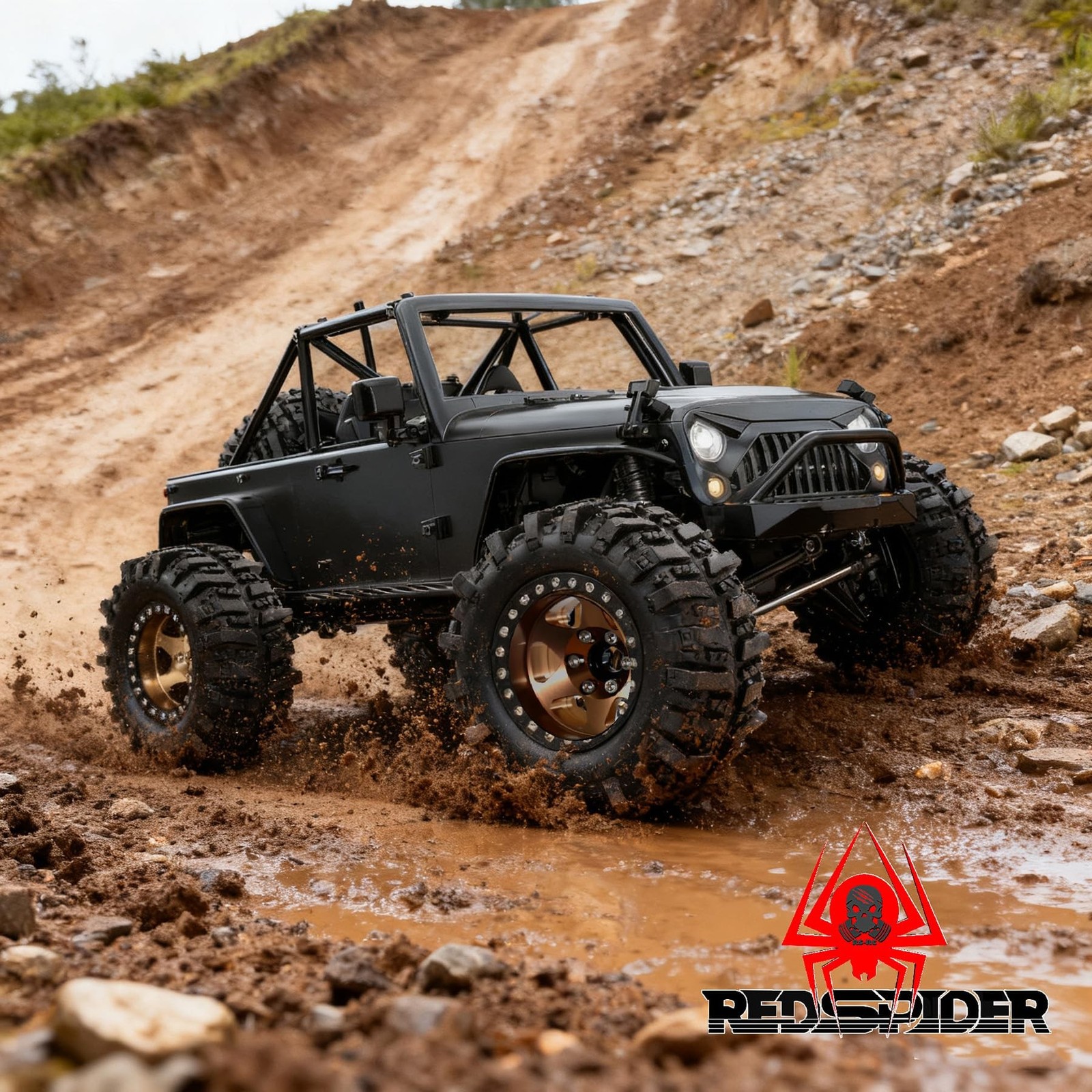 REDSPIDER 4PCS 1.9″ RC Crawler Tires Mud Slingers (OD 95mm/3.75″) & Beadlock …