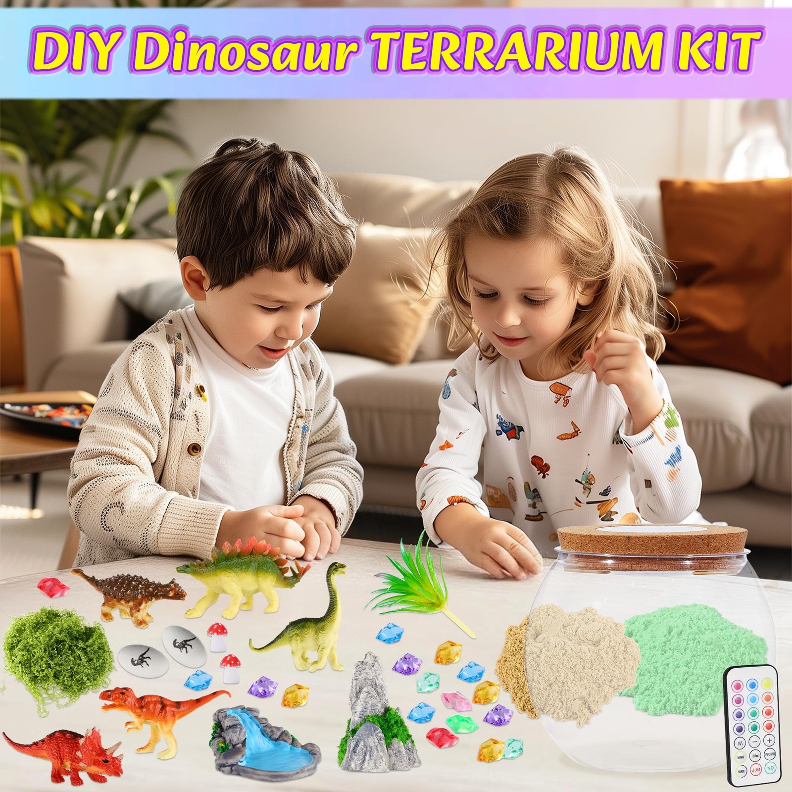 Dinosaur Toys-Light Up Terrarium Kit for , Night-Light DIY Dino Toys for Boys…