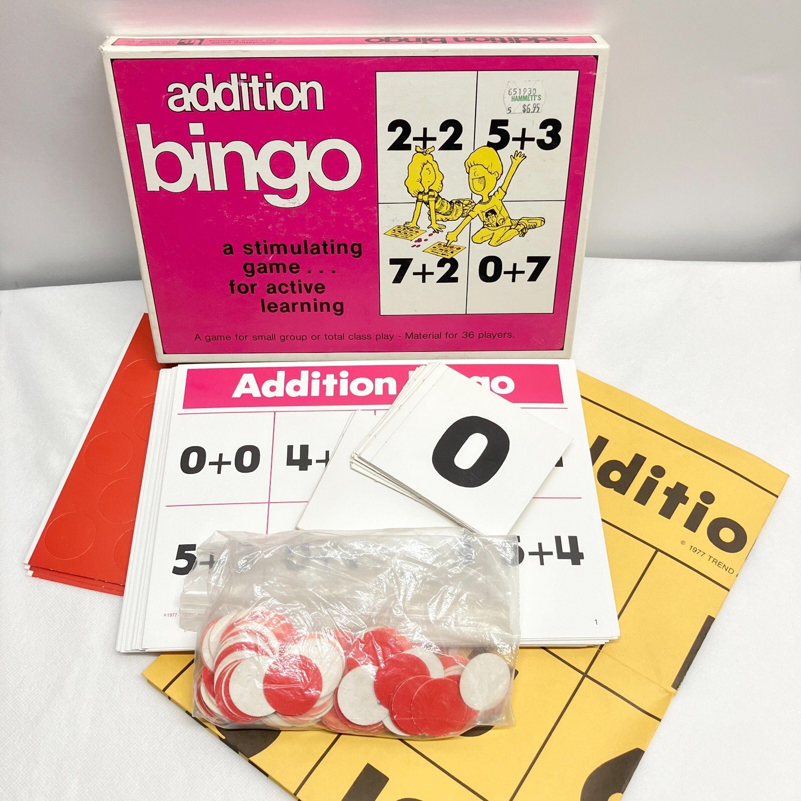 VTG 70s Addition Bingo Game Complete 36 Players Educational Homeschool Learning