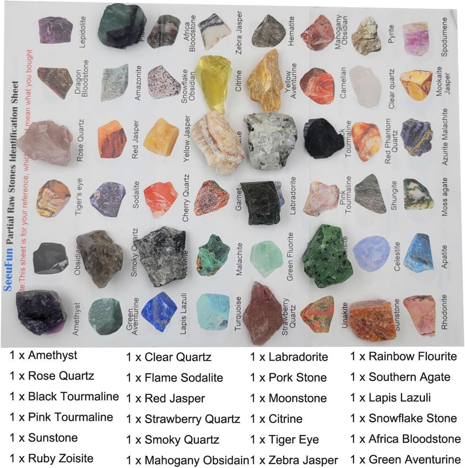 Rock Mineral Collection Kit 24pcs Natural Raw Stones Healing Tumbling Crystals