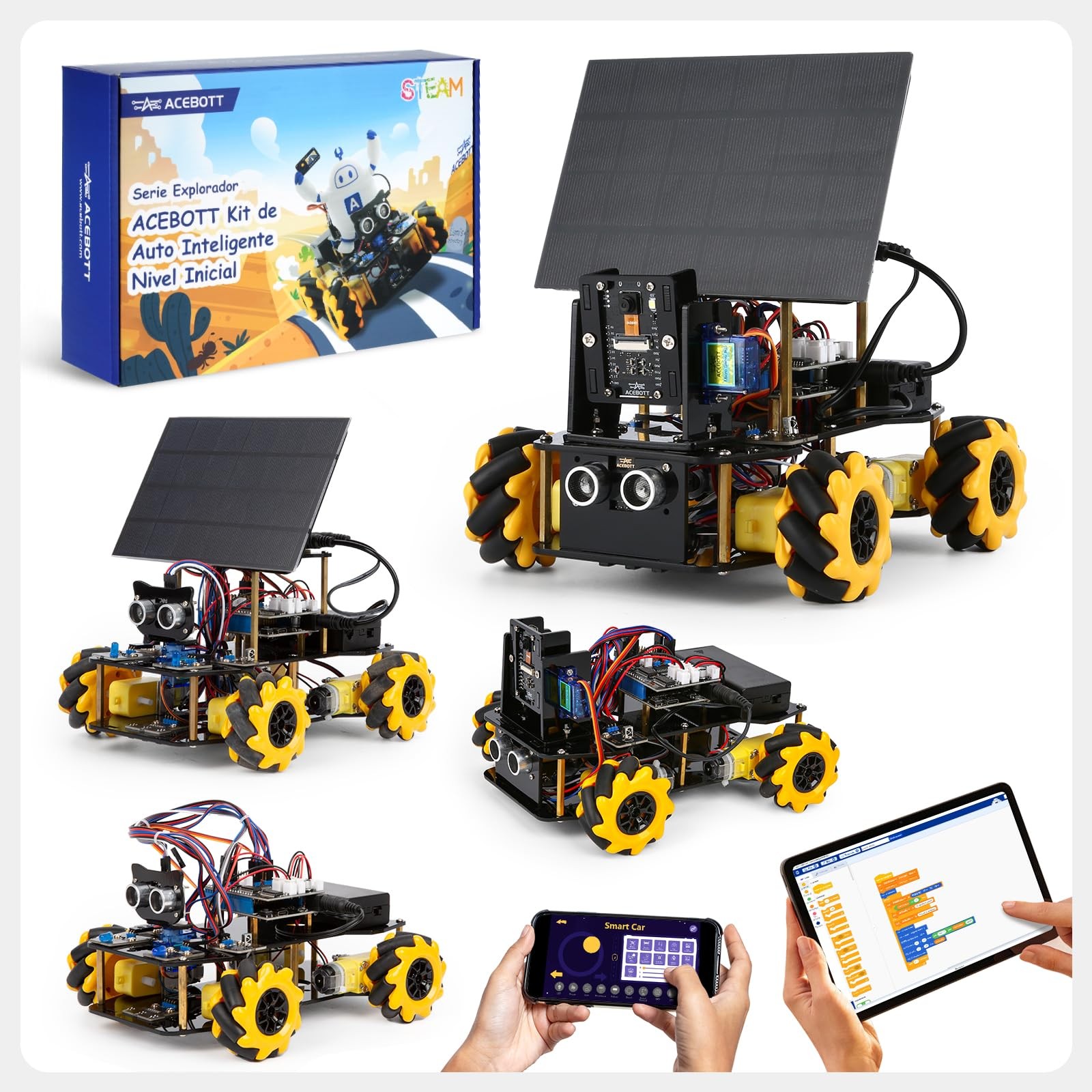4-in-1 ESP32 Solar Robot Car, 4WD Remote Control Car Robotics Kit for 8-12 12…