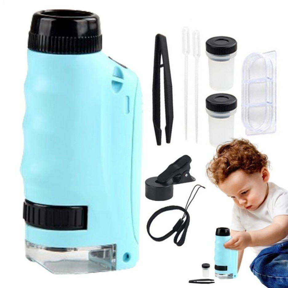 Mini Microscope for Kids gift Portable Microscope LED Lighting Small Handheld+/-