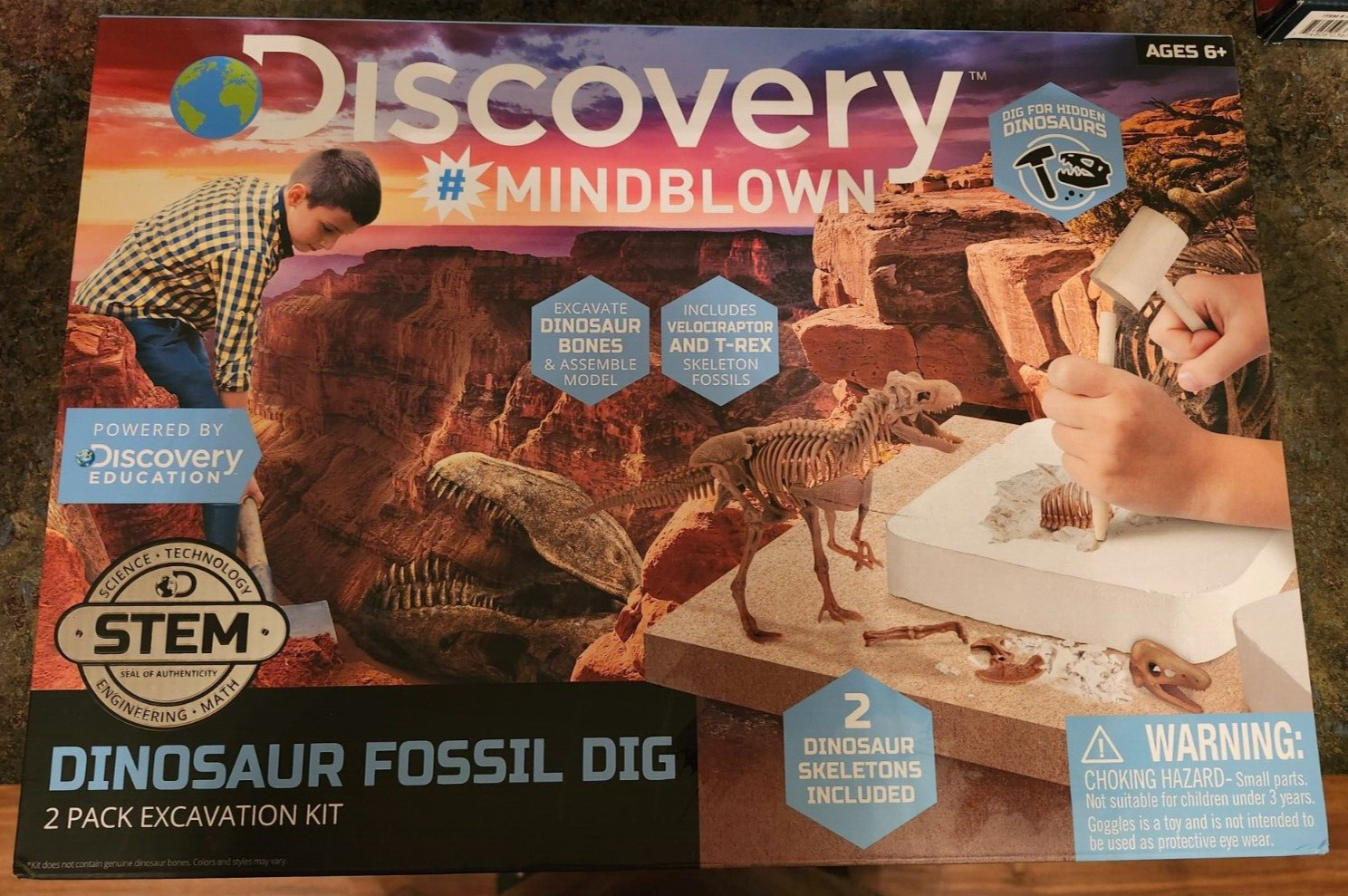 Discovery Mindblown STEM 2 Pack Dinosaur Fossil Dig T-Rex Velociraptor SEALED
