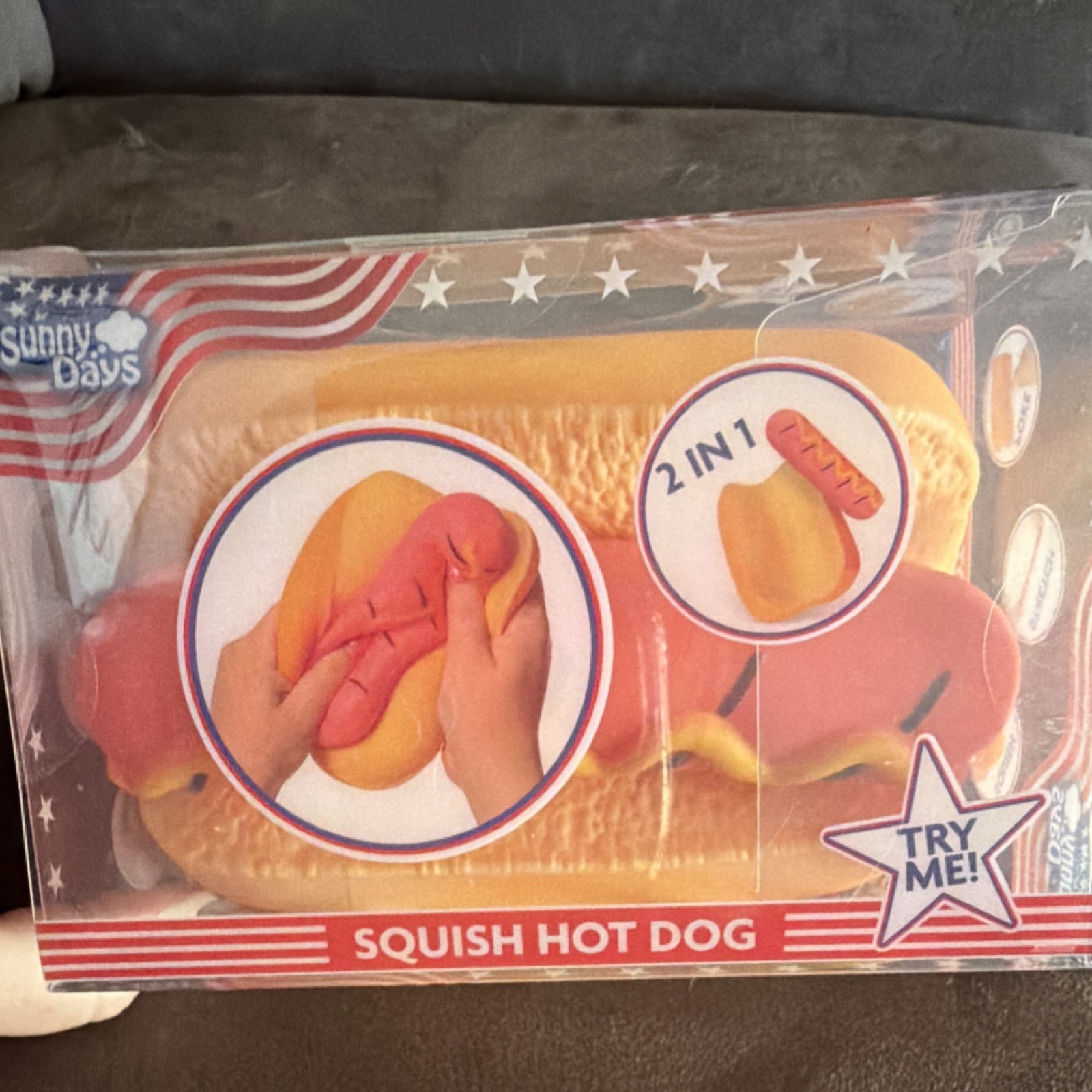 Sunny Days Squish Hot Dog 2-in-1 Tactile Squeeze Toy Yellow Red Ages 4-7