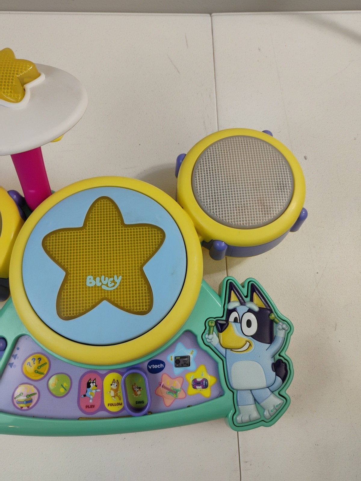 Vtech Bluey Musical Instrument Toy Drum Set Lights Sounds Works No Sticks