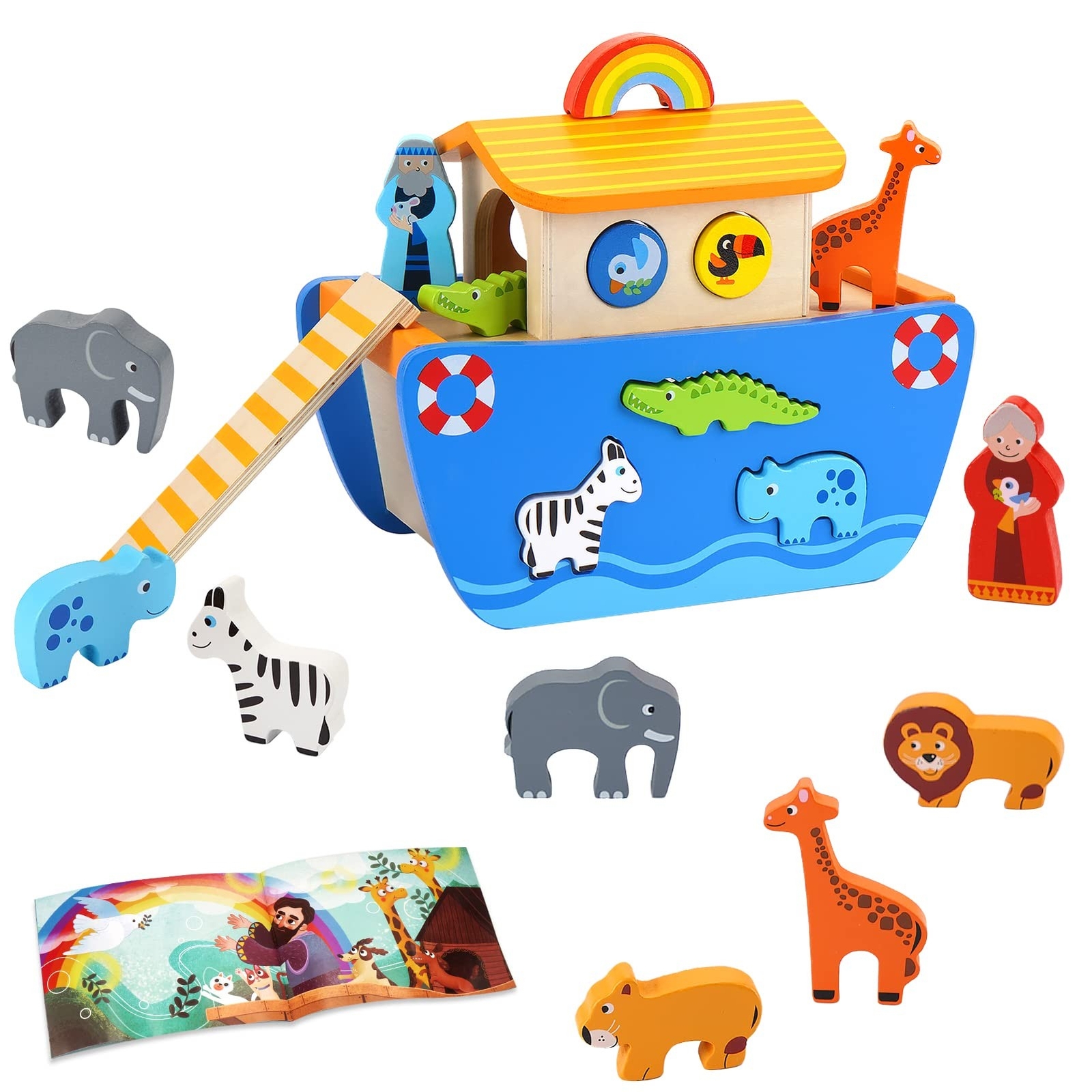 KMTJT Toddlers Wooden Noah’s Ark Toy Animal Playset, Baptism Gifts for 1 2 3 …
