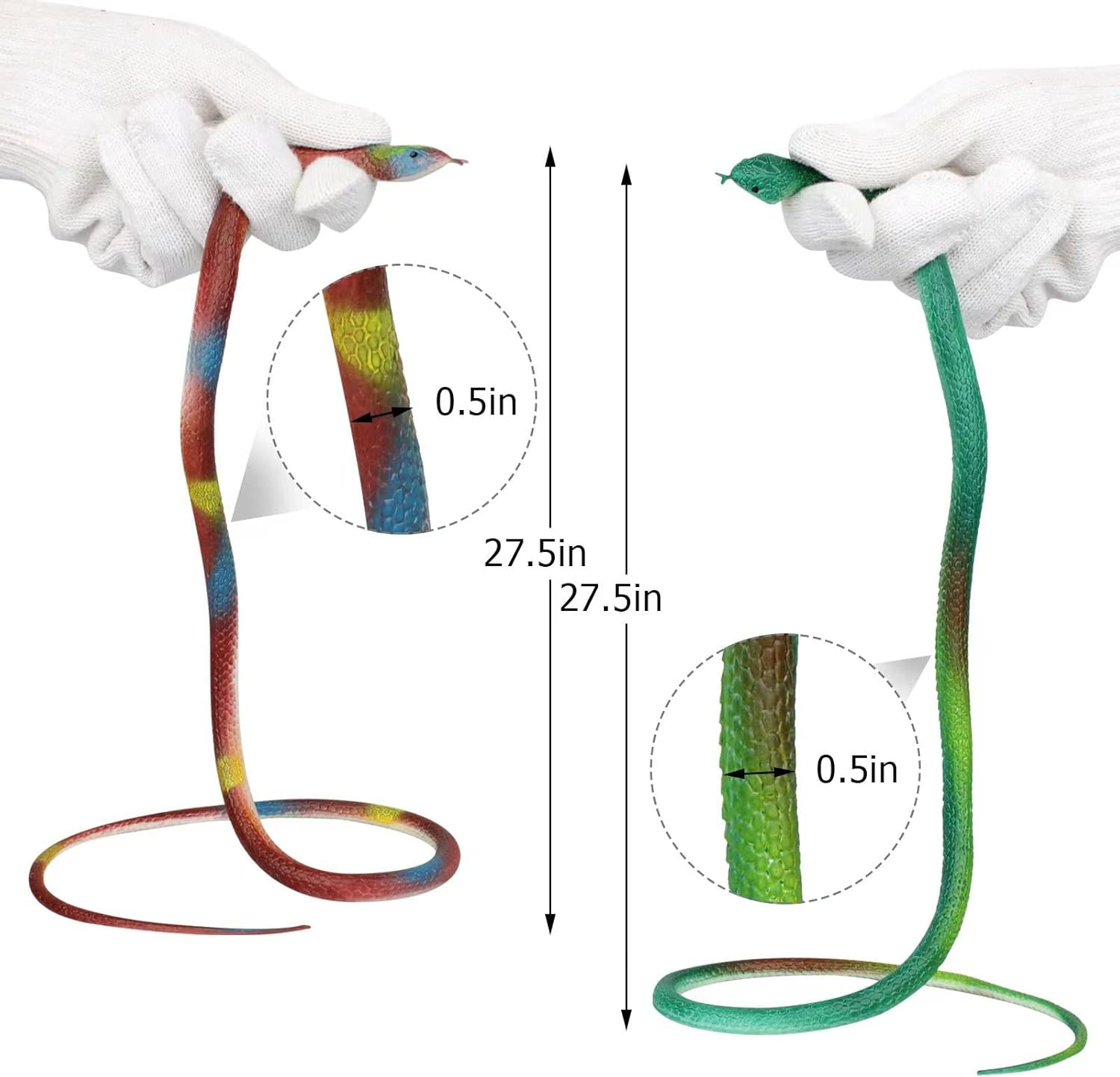 LXS Rubber Snakes to Keep Birds Away – 4 Pieces Realistic Fake Rubber Snake Toys