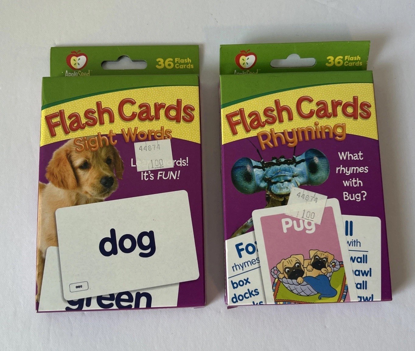 Apple Seed Flash Card Set Lot Of 2 Packs SIGHT WORDS RHYMING 4.75×3.25inches NEW