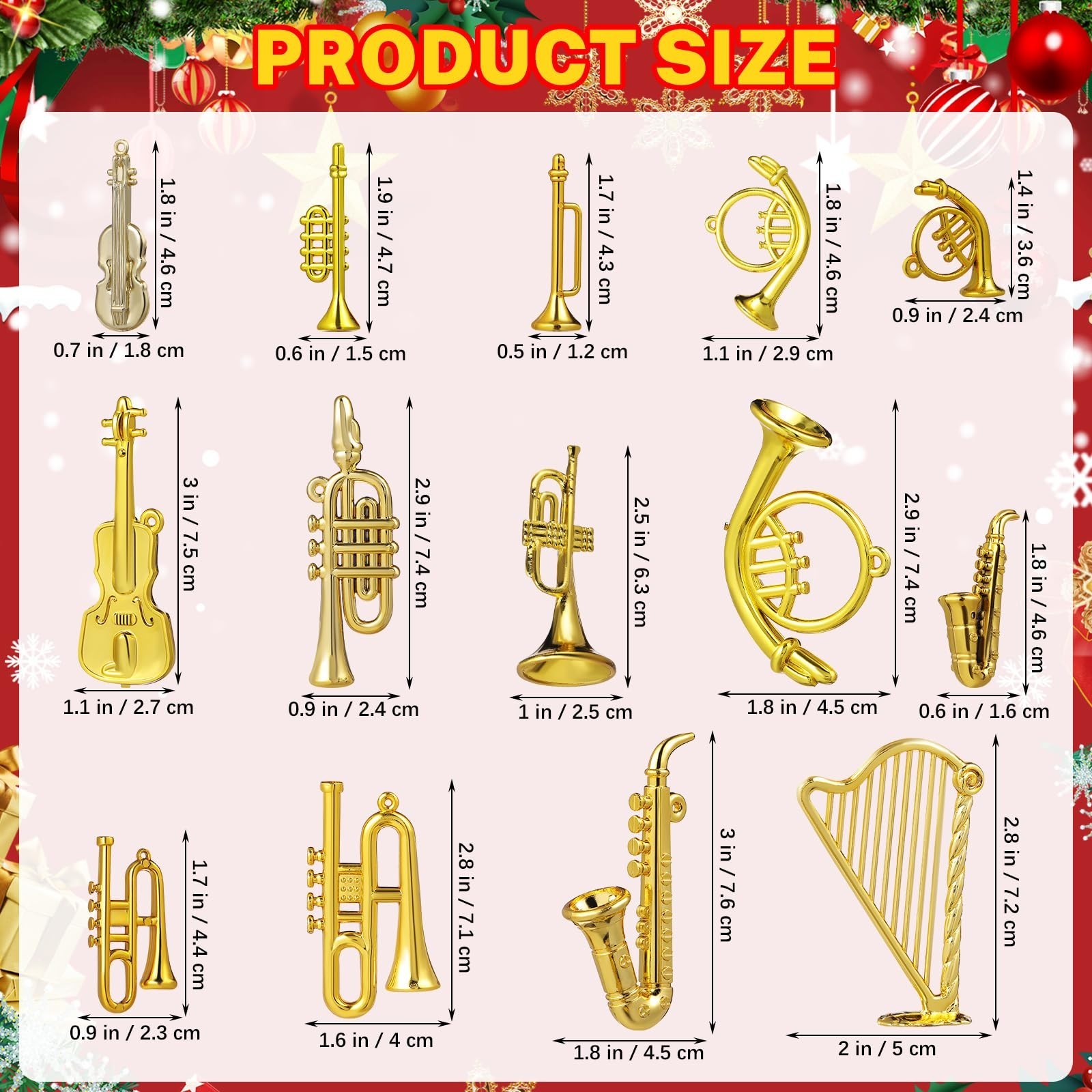 14pcs Christmas Musical Instrument Ornaments Mini Trumpet Saxophone Guitar Mo…