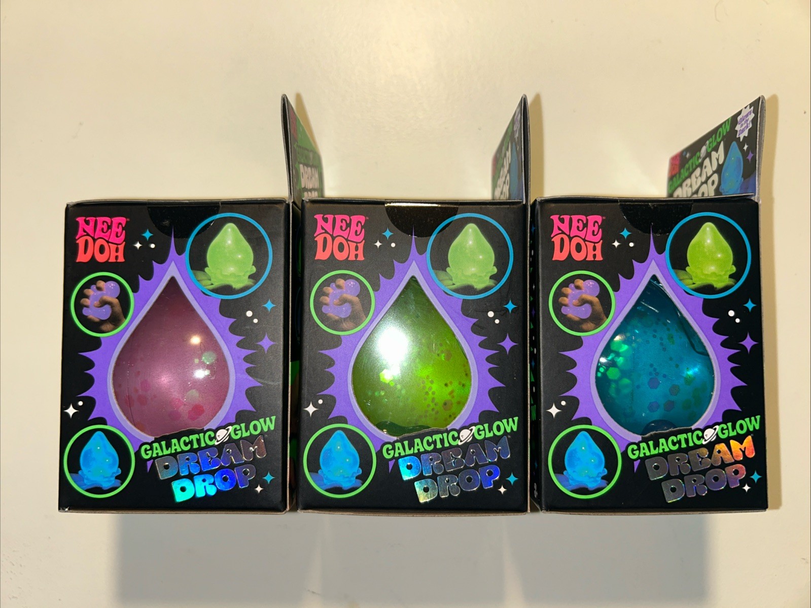 VIRAL NeeDoh GALACTIC GLOW Dream Drop Complete Set of 3 Green Blue Purple – RARE