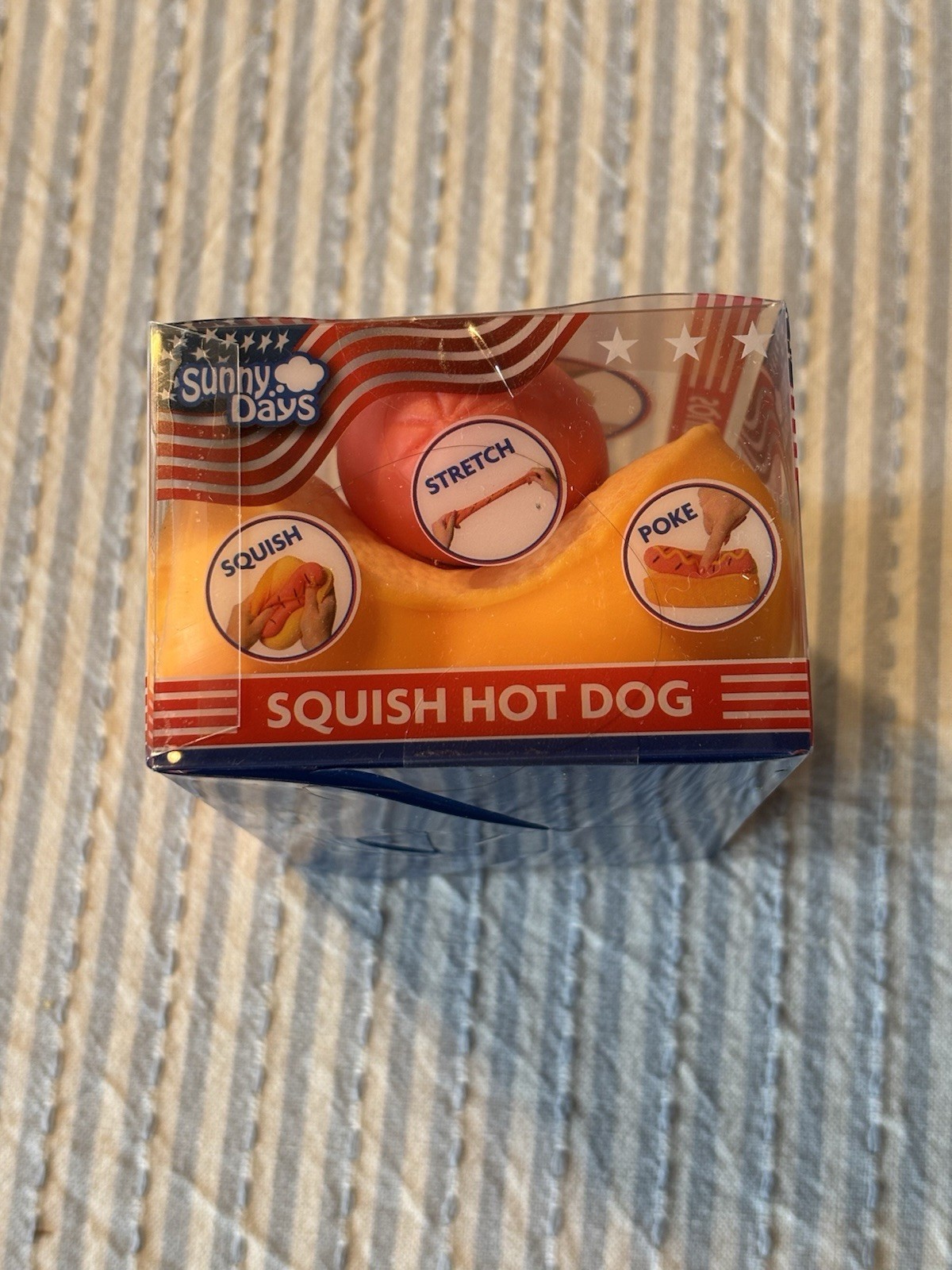 Sunny Days Squish Hot Dog 2-in-1 Tactile Squeeze Toy, Yellow/Orange/Read, New