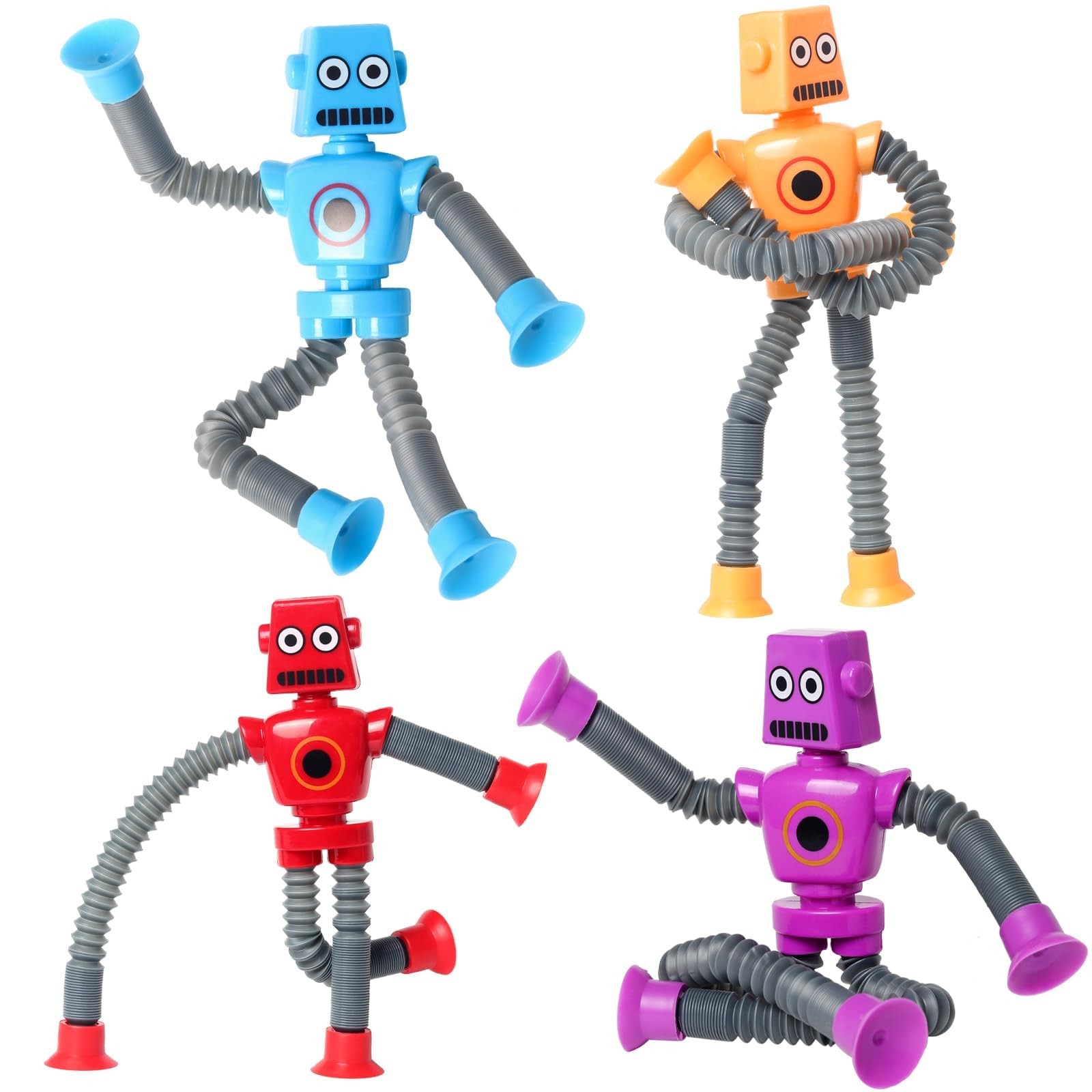 4 Pcs Telescopic Suction Cup Robot Toy, Coolest Pop Tubes Small, Multicolor
