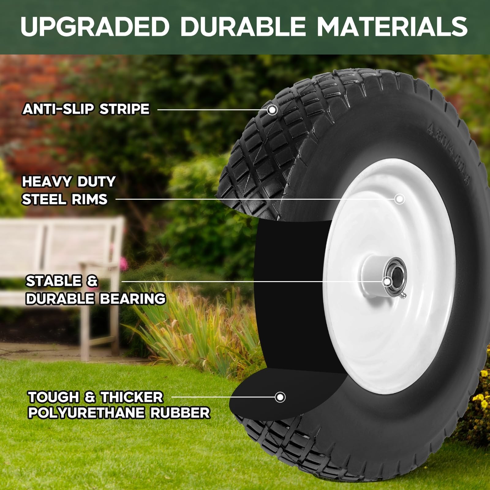 Taifa 2 PCS 16 Inch Rubber Solid Flat Free Tires and Wheels 4.80/4.00-8 with …