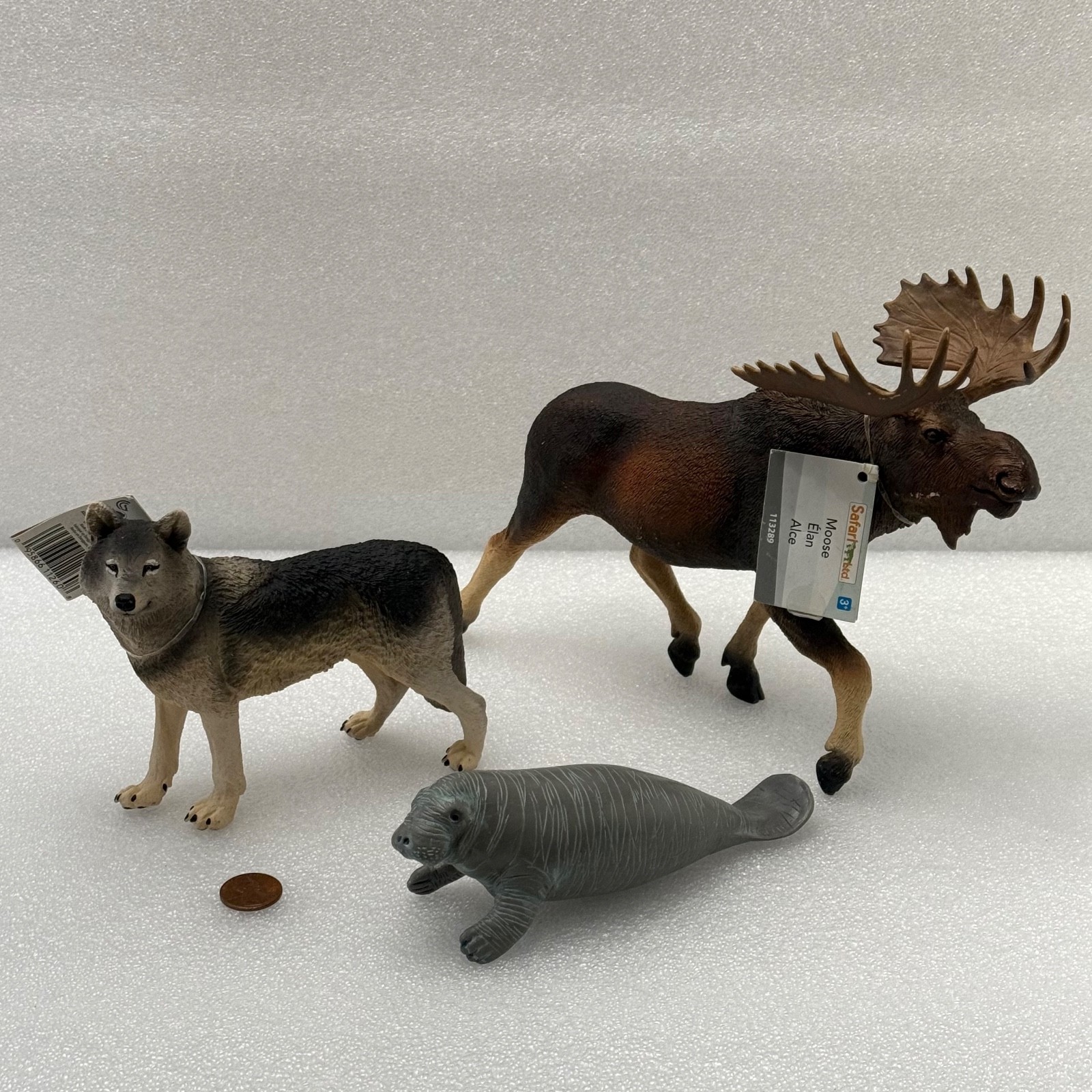 Safari Ltd Animal Lot of 3 Grey Wolf Brown Moose Manatee Realistic Educational