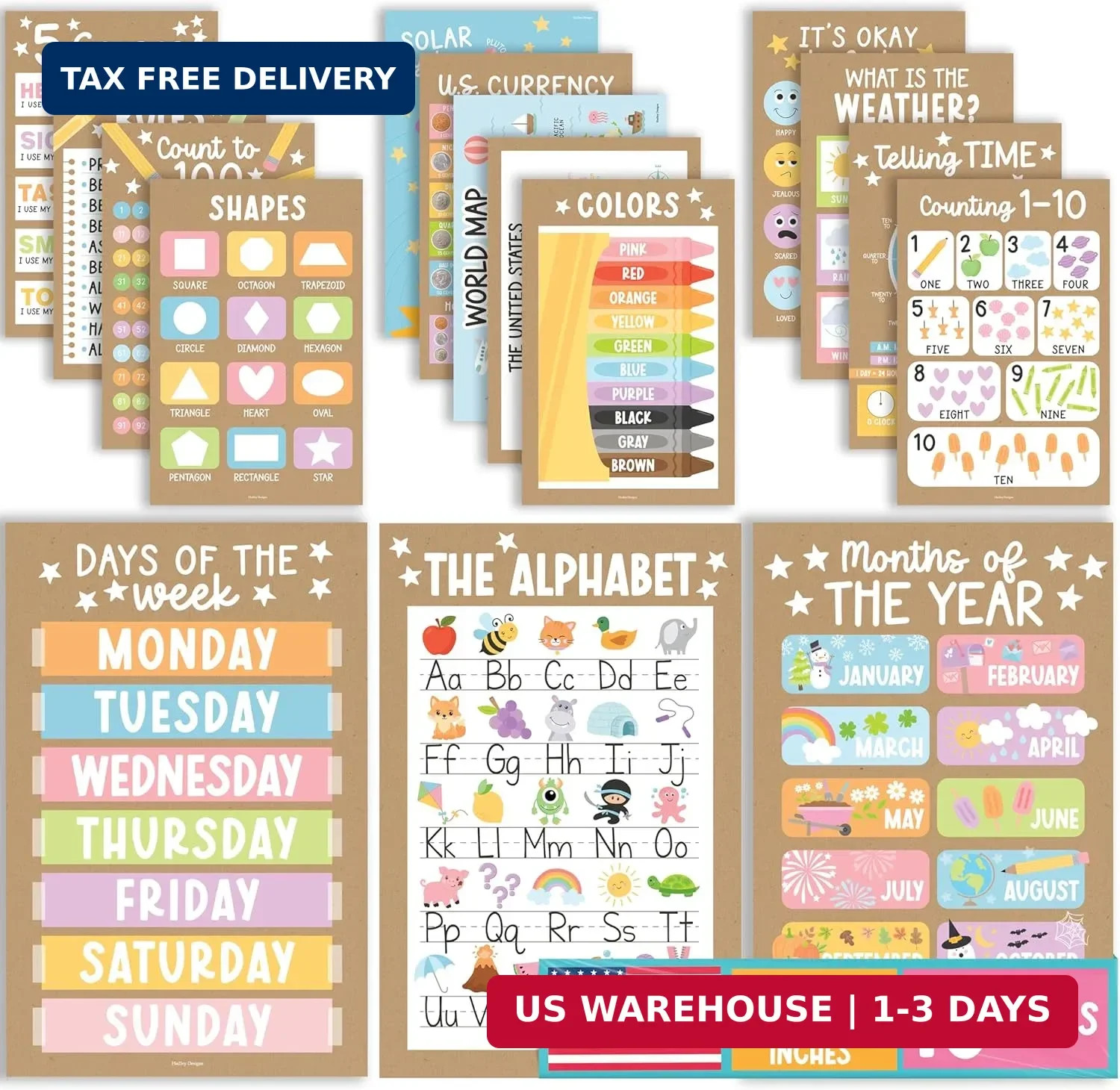 16 Educational Posters for Toddlers 1-3 – Laminated Toddler Learning Posters For
