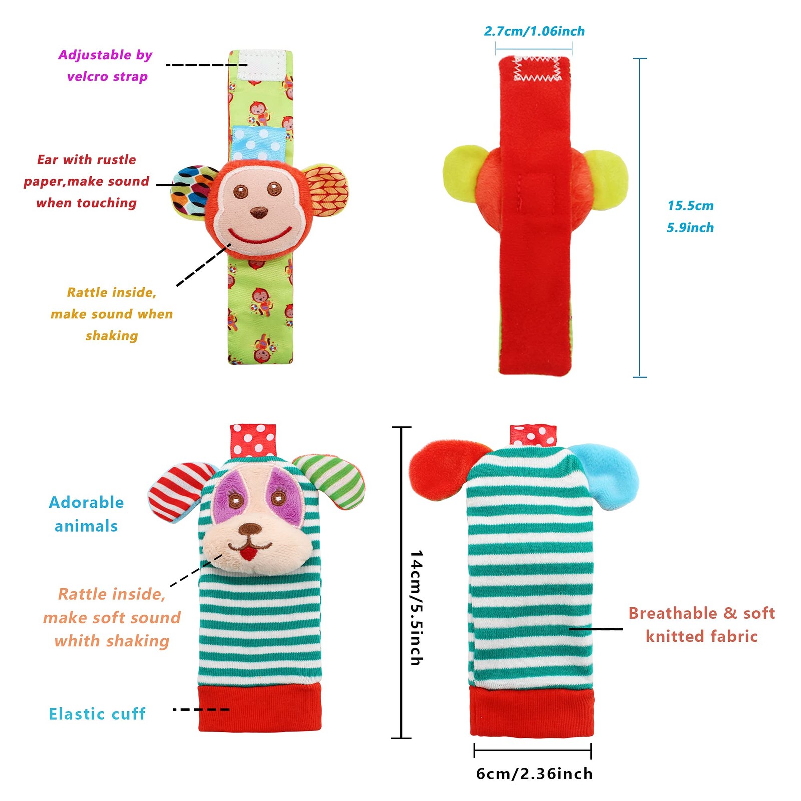 Wrist Rattles Foot Finder Rattle Toy for 0-4 Months Baby, Feet Leg multicolor