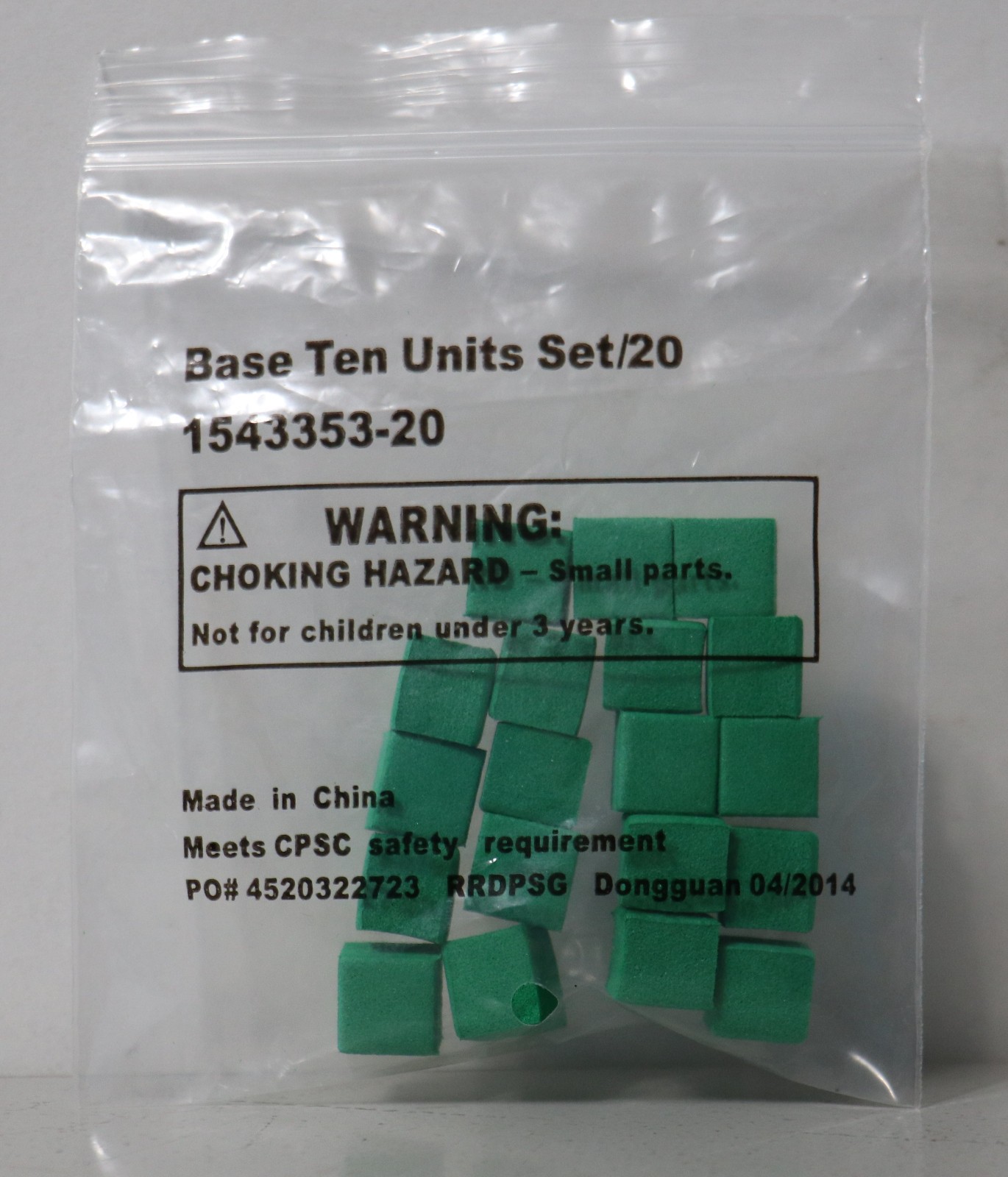 ETA Hand2Mind Math Base 10 Ten Units – Set of 20 Green Foam Math Manipulatives