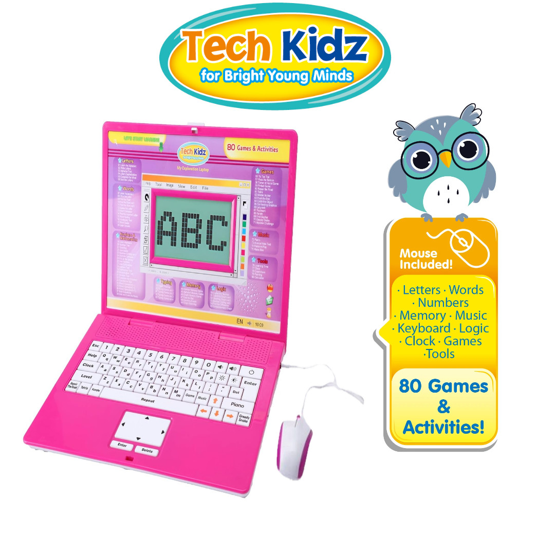 Tech Kidz Toy Computer Laptop Computer 80 Challenging Learning Activities (Pink)