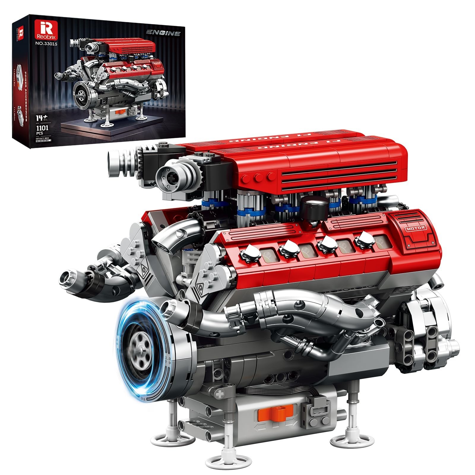 Reobrix V8 Engine Model Kit that Runs, 1101 PCS 8-Cylinder Car Engine Buildin…