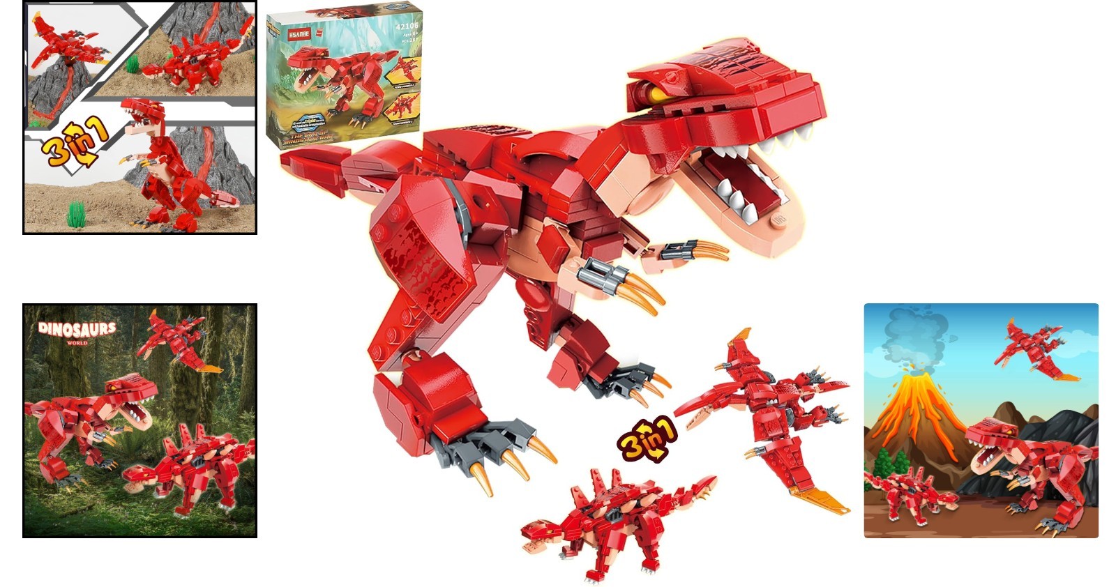 3-in-1 Dinosaur Adventure Building Kits – 287PCS STEM Toys for Creative Minds