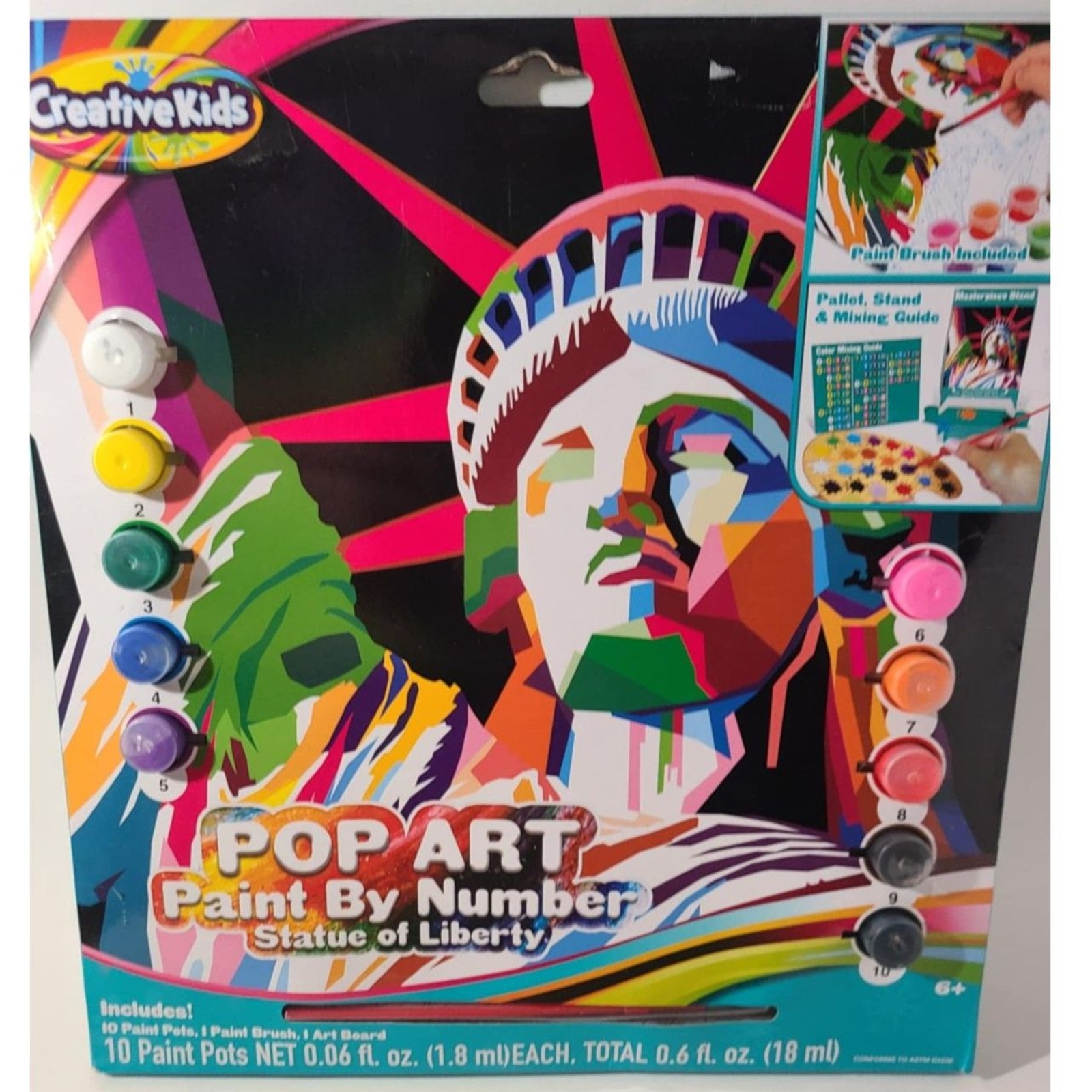 Creative Kids Pop Art Kit Statue of Liberty 10 paint colors Paint By Numbers