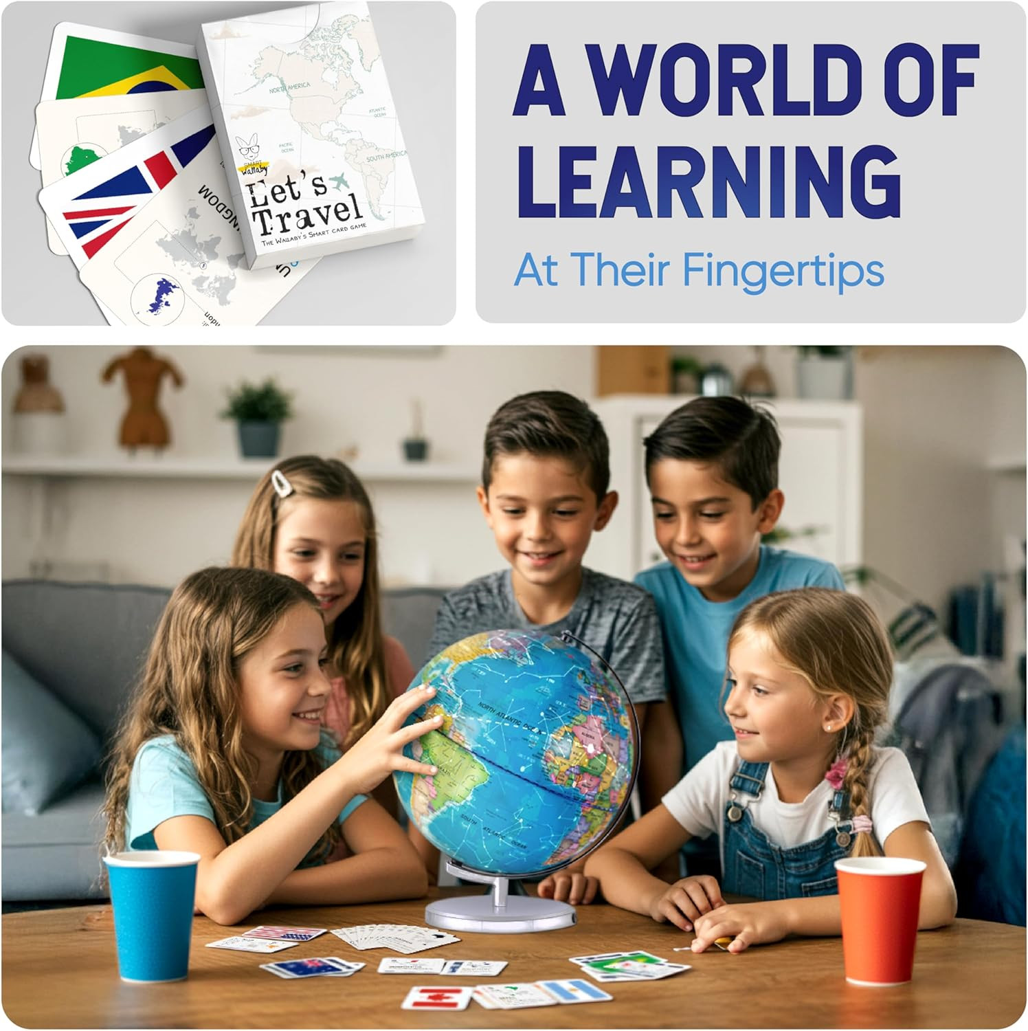 9″ Illuminated Kids World Globe with STEM Flags & Interactive Card Game
