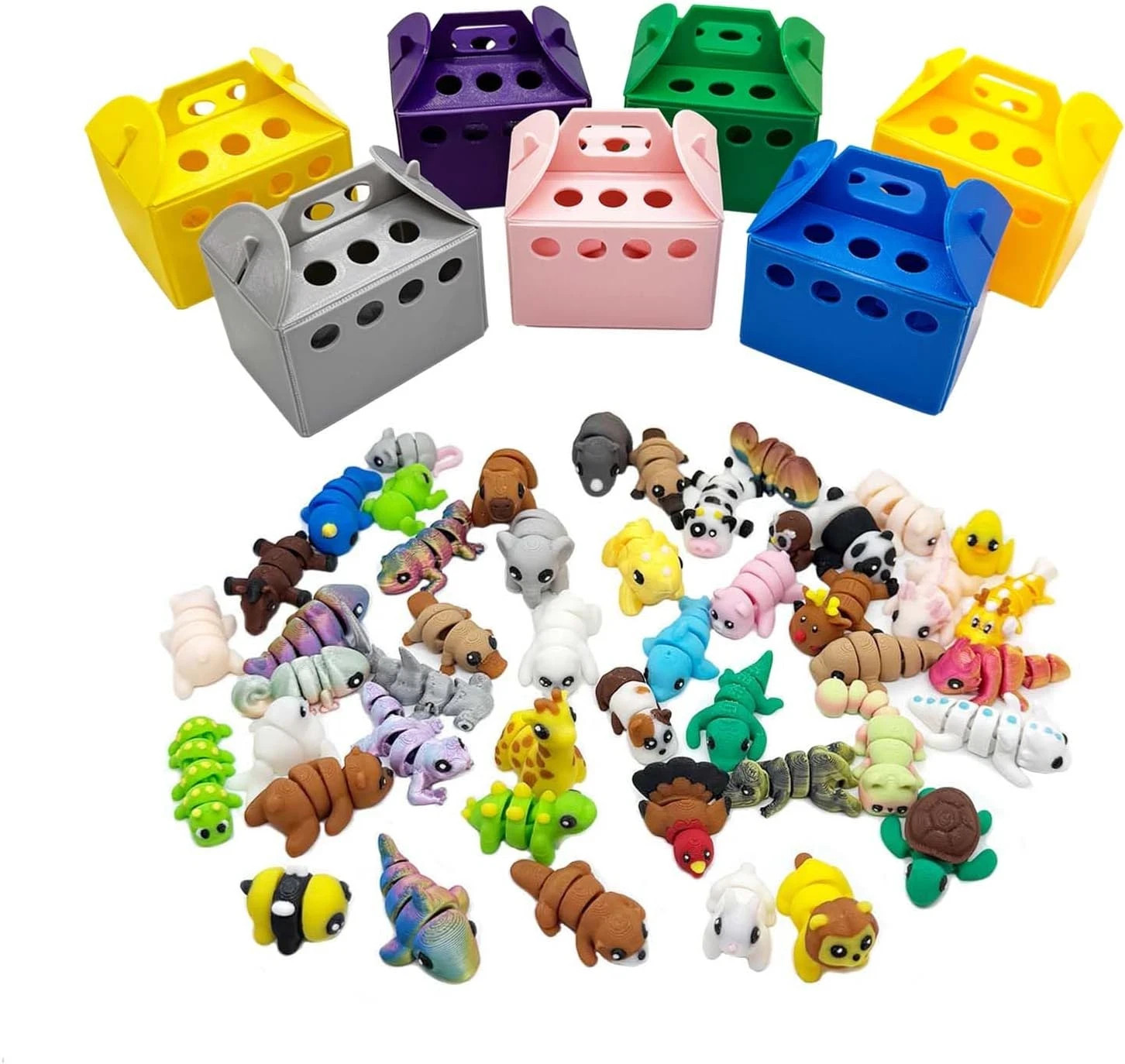 20Pcs Mini Animals Figurines Set, 3D Printed Mini Animal Tiny Things Flexible Fi