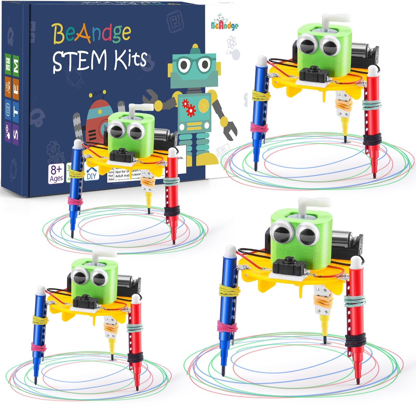 Bulk STEM Craft Kits Kids 8-12: 4-Pack Doodling Robot Building Kits Classroom