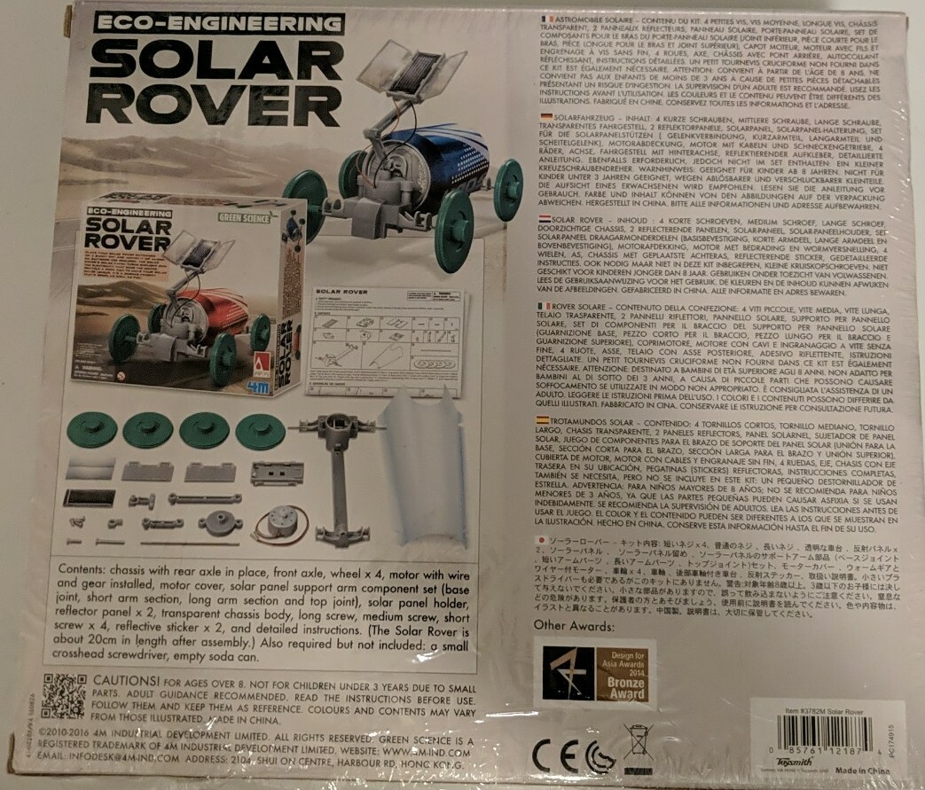 Green Science Solar Rover Kidz Labs Creative and Fun Assembly Kit – New