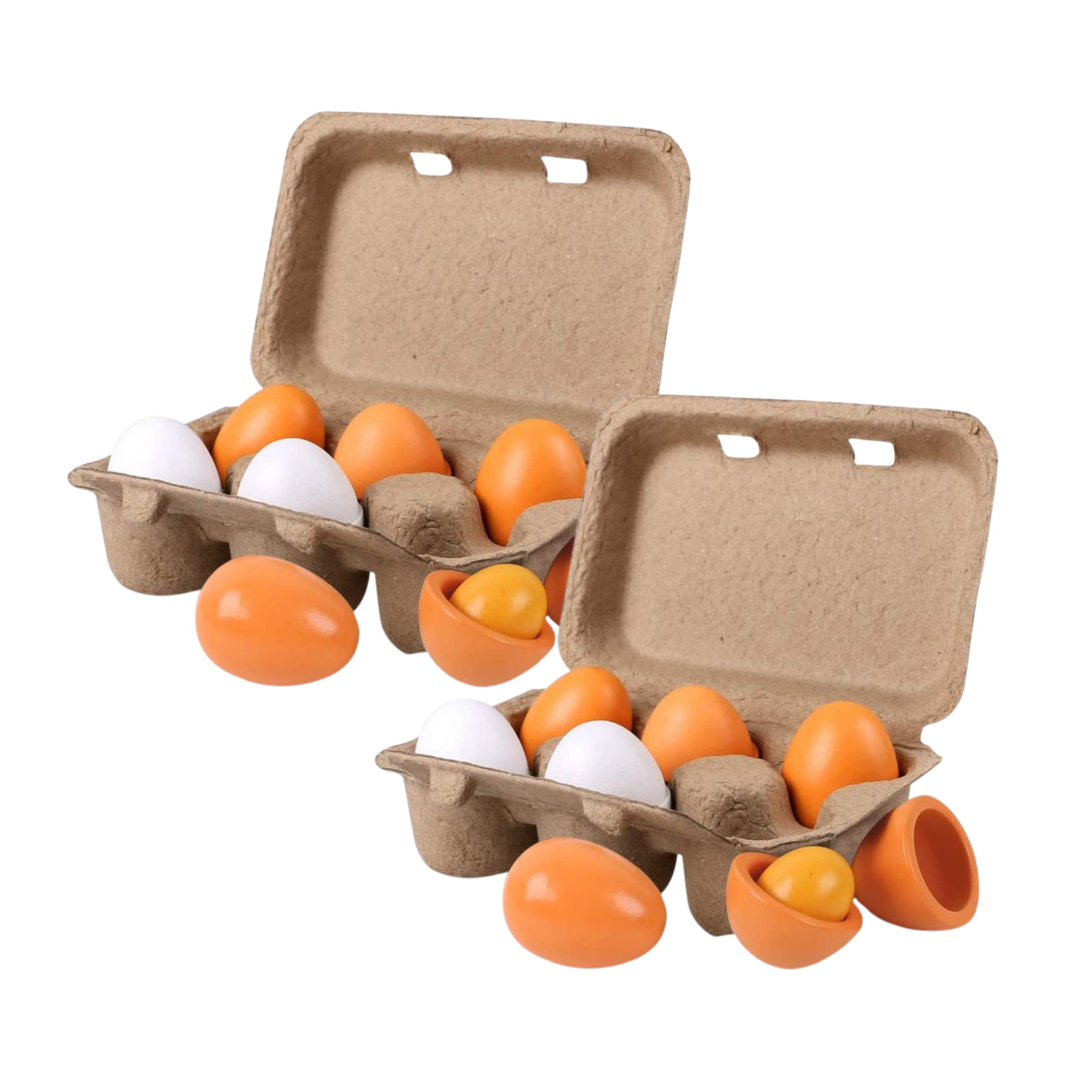 2 PACK Wooden Eggs, 6PCS Easter Egg Toys Wooden Play Food Pretend Play Food Sets