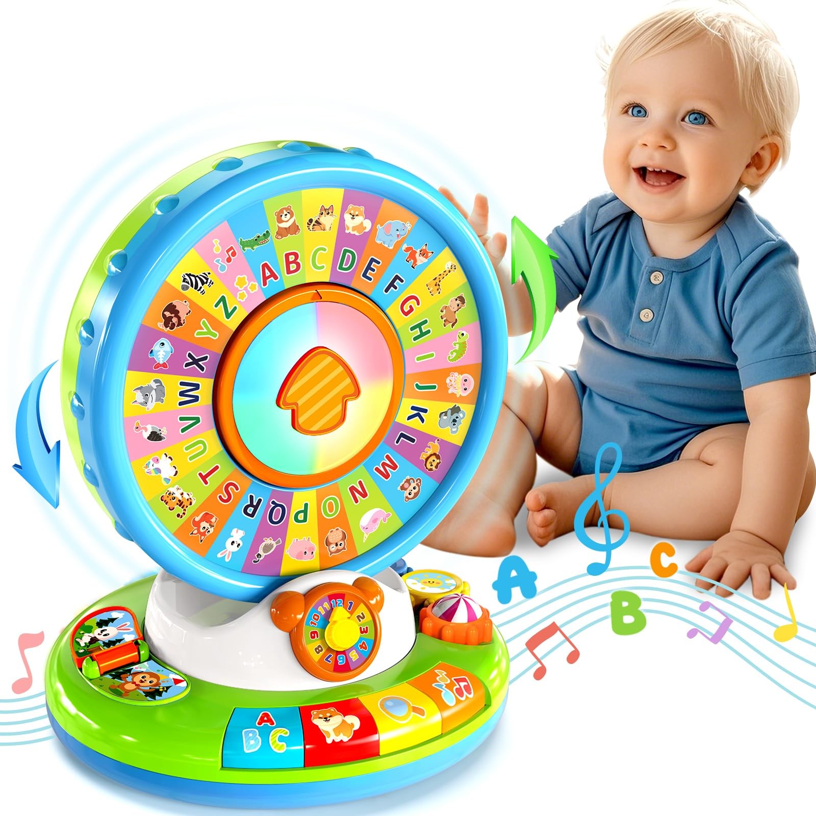 Toys for 1 2 3 Year Old Boys Girls, Spin & Sing ABC 7.9*7*9.8 inches, Blue