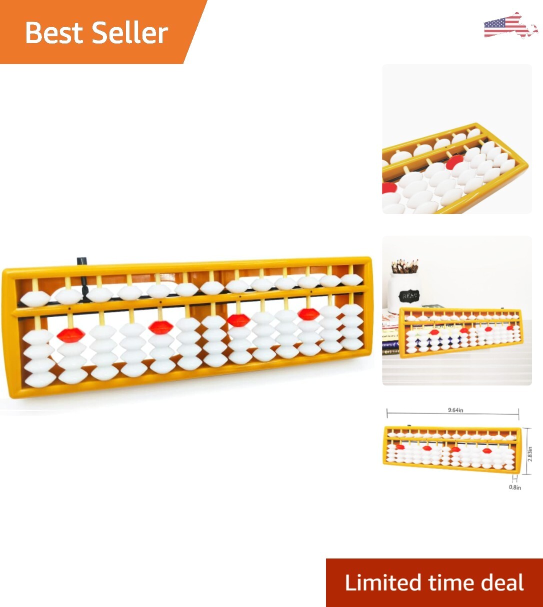 Premium Abacus Soroban – 13 Column Math Tool with Reset Button – 9.8inch