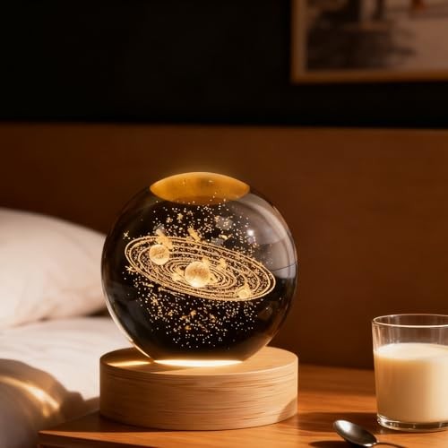 3D Crystal Ball, 2.4inch Universe Gifts Decorative Quartz Glass Solar System