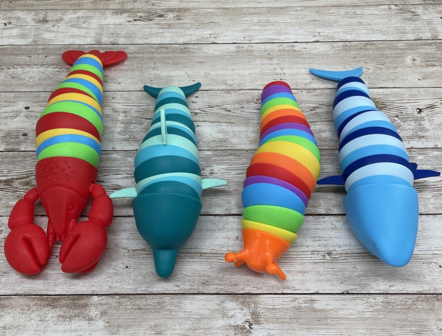 NEW 4pc Jawhock Articulated Fidget Decompression Toy Shark Lobster Dolphin Snail