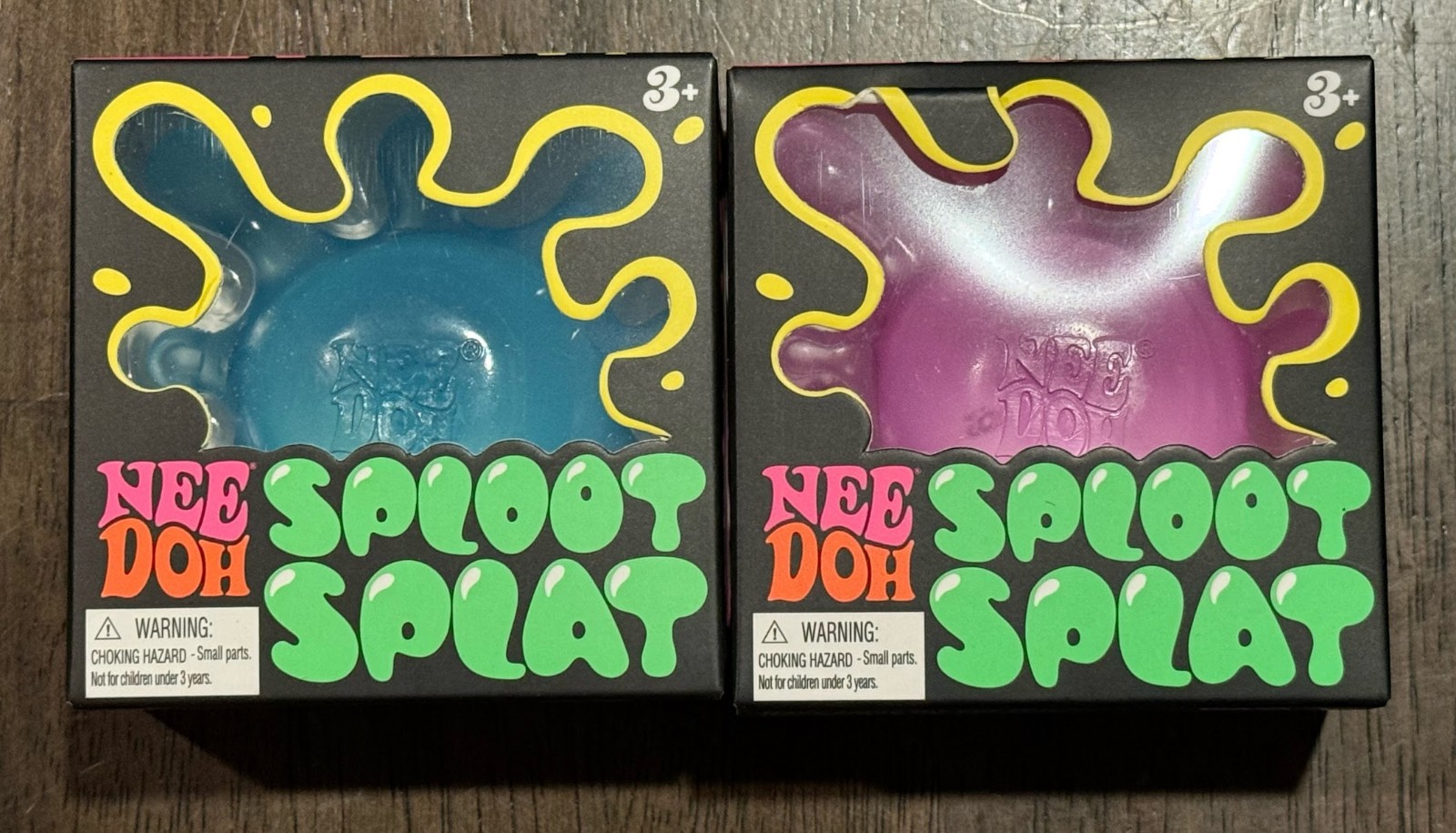 Lot of 2 NeeDoh SPLOOT SPLAT Blue & Pink Nee Doh Splatter Squishy 100% Authentic