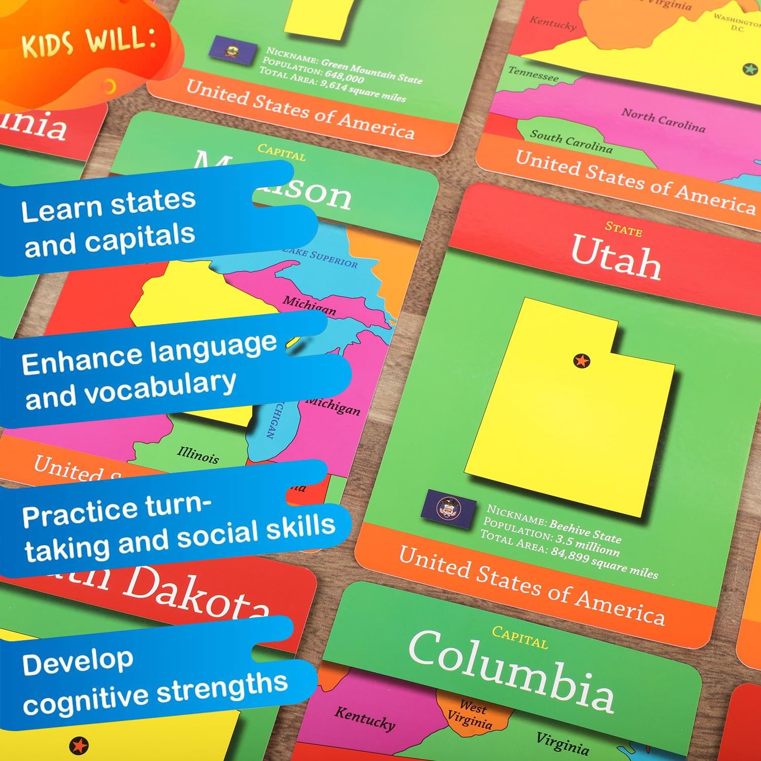 Geotoys GeoCards, USA Flash Cards Geography Game, Kid Card Games for Home,