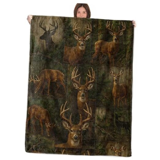 Throw Blanket Gifts for Boys Girls Kids Adults, Rustic Buck and 50″x60″ Deer