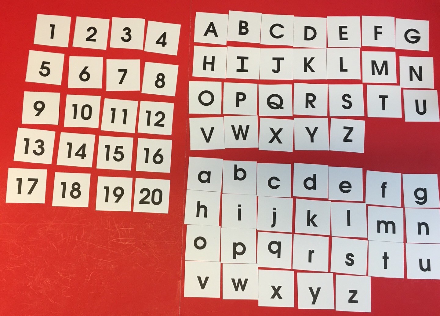 72 Cards – Alphabets / Letters & Numbers Upper and Lowercase Cards 2.8 x 2.75