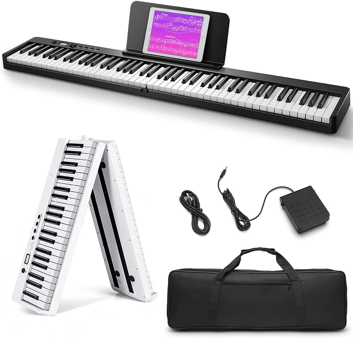 88 Key Fold Electric Piano Keyboard Portable Semi Weighted Full Size Key w/Pedal