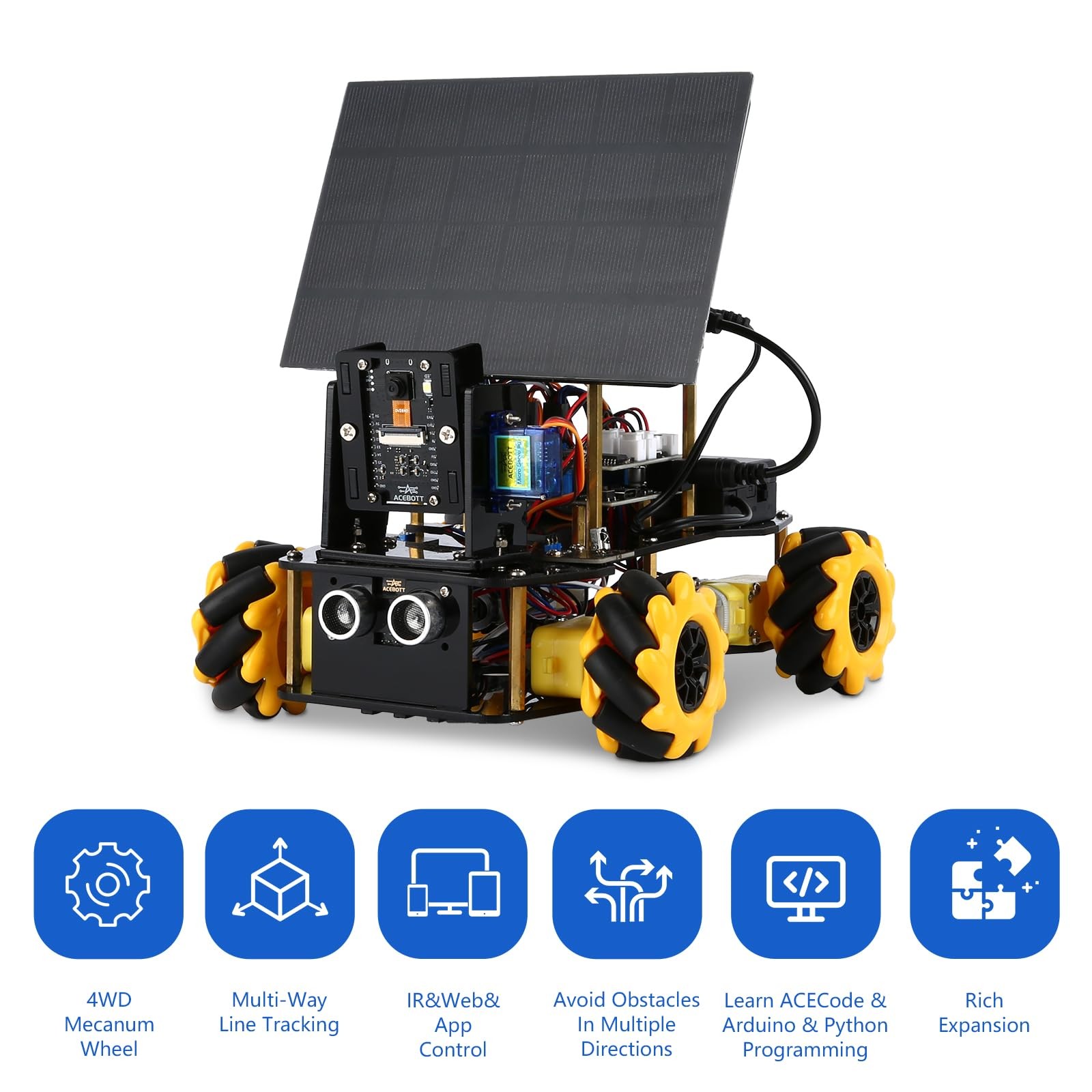 4-in-1 ESP32 Solar Robot Car, 4WD Remote Control Car Robotics Kit for 8-12 12…