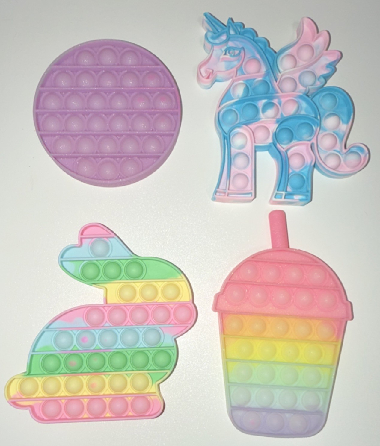 Set of 4 Shaped Tactile Sensory Toys – Unicorn, Bunny, Drink, Circle