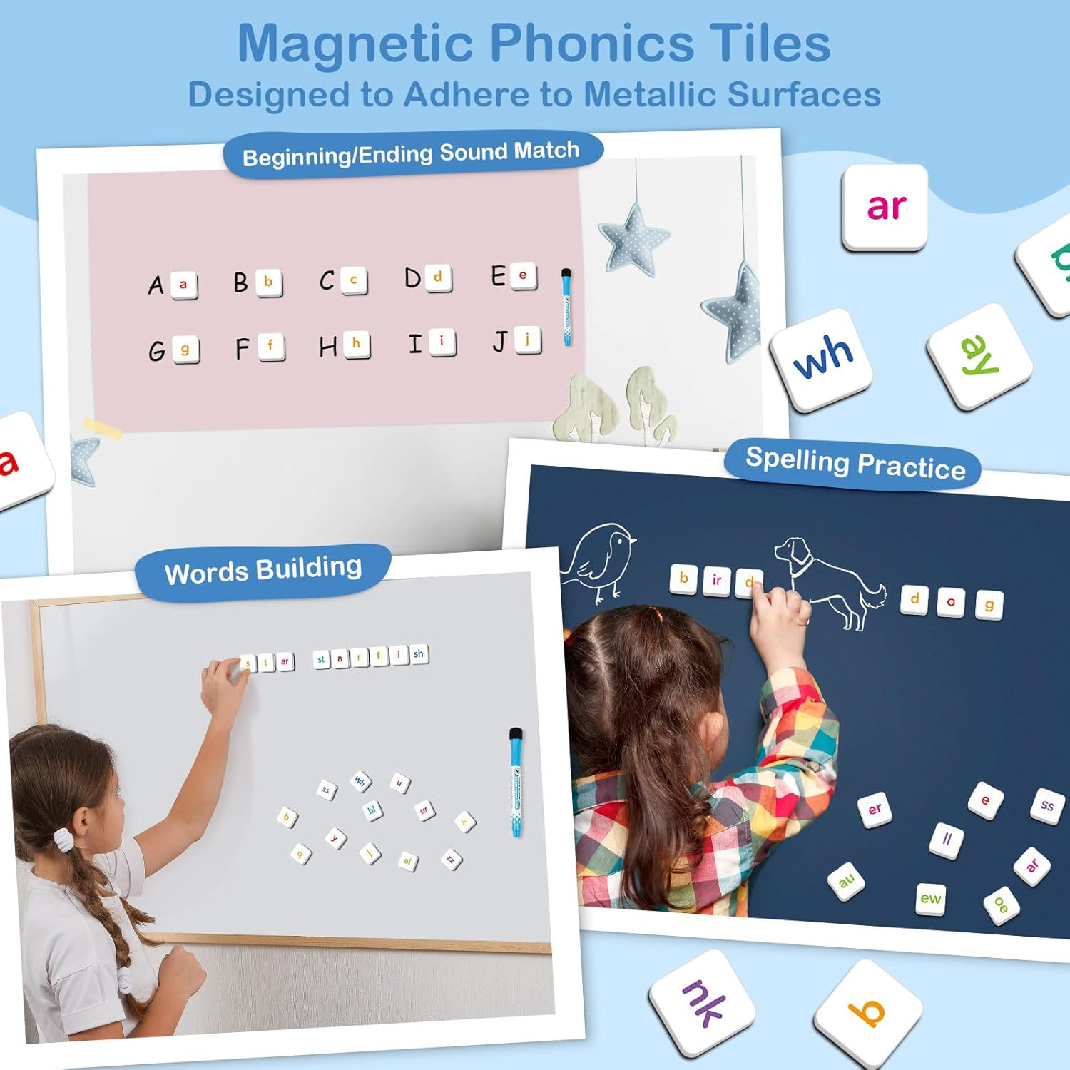 Phonics Magnetic Letter Tiles-Hooked on Phonics,All-In-One Magnetic Phonics Kit,