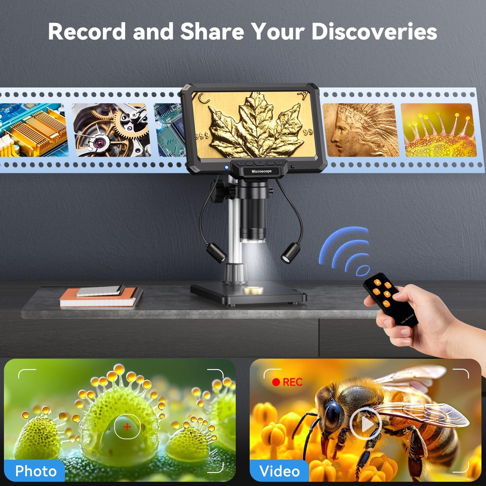 7-Inch IPS Screen Digital Microscope with Remote Control, 10X-1200X Magnifica…