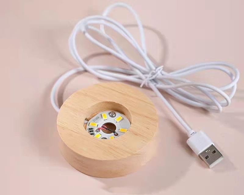 Glowing Crystal Ball Light with Wood Base, 3D Inner Carved Small Solar System