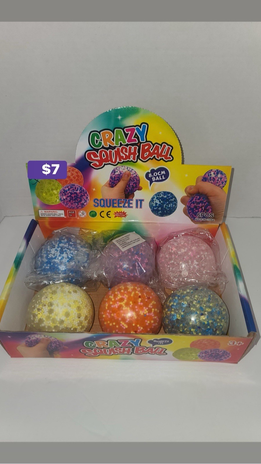 Crazy Squish Ball Multicolor Squeeze Toy for Ages 3+ Sensory Tactile 8cm