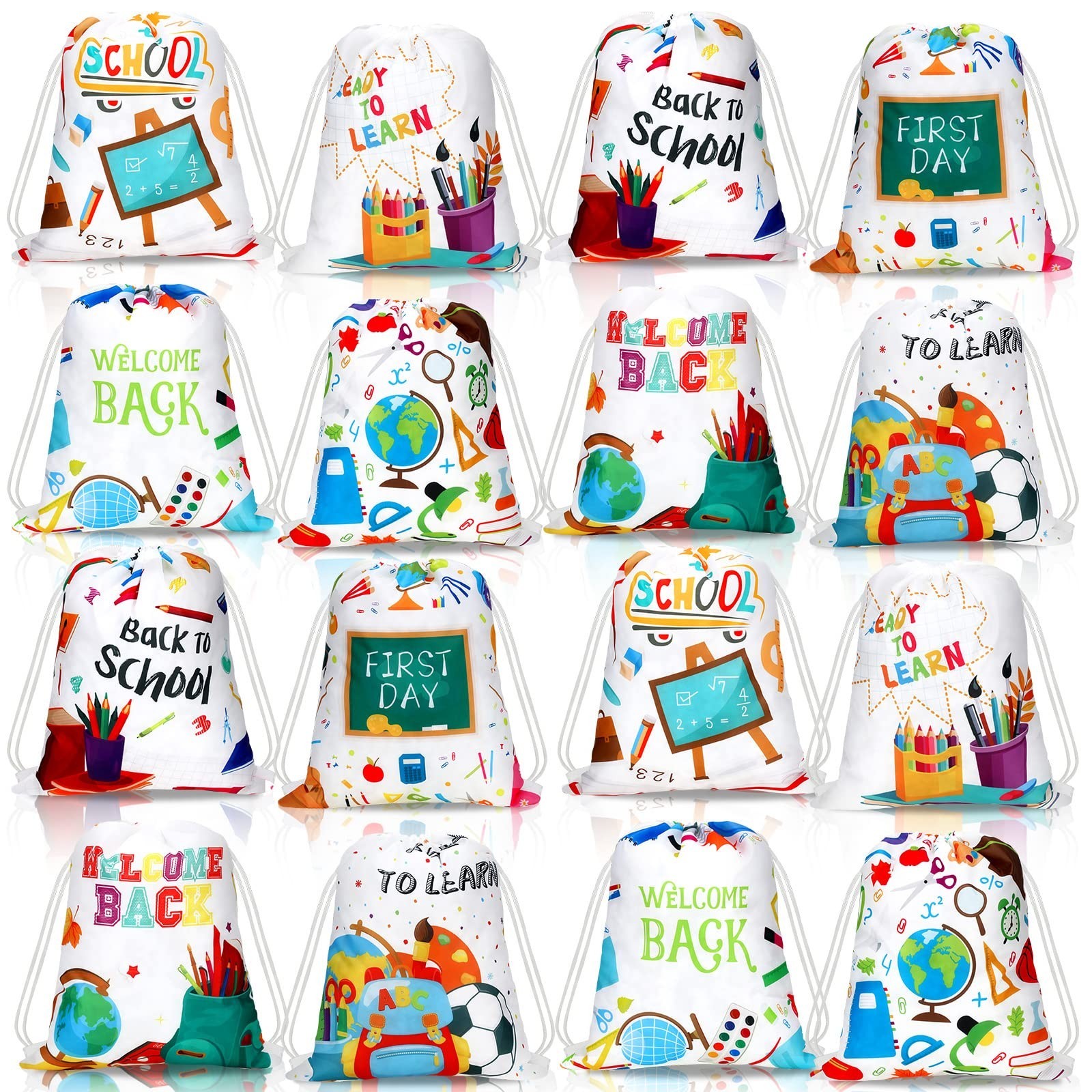 Woanger 16 Pcs Pieces Back to School Drawstring Bags 11.8 x 9.8 Inches Fist D…