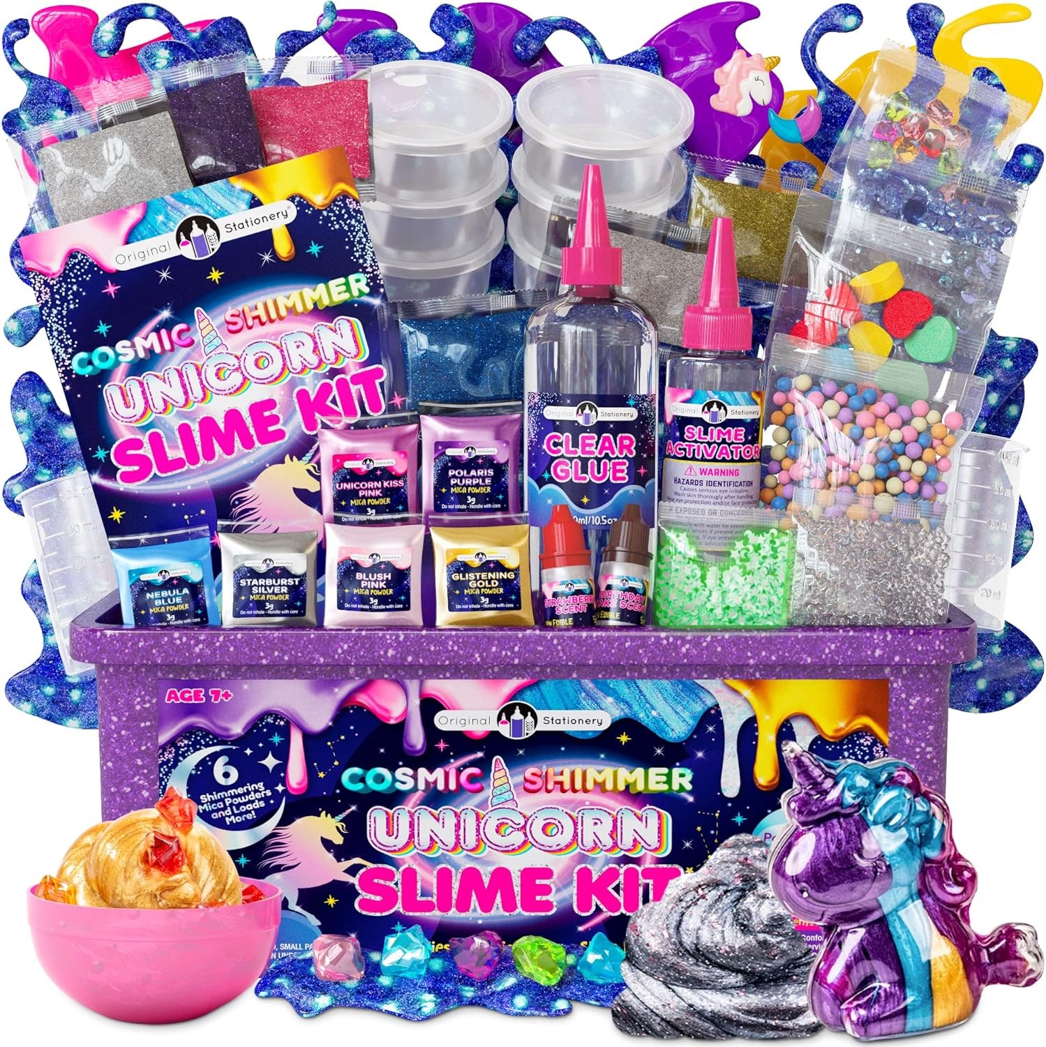 Unicorn Slime Kit for Girls Ages 7–12, DIY Shimmer Slime Set with Glow-In-The-
