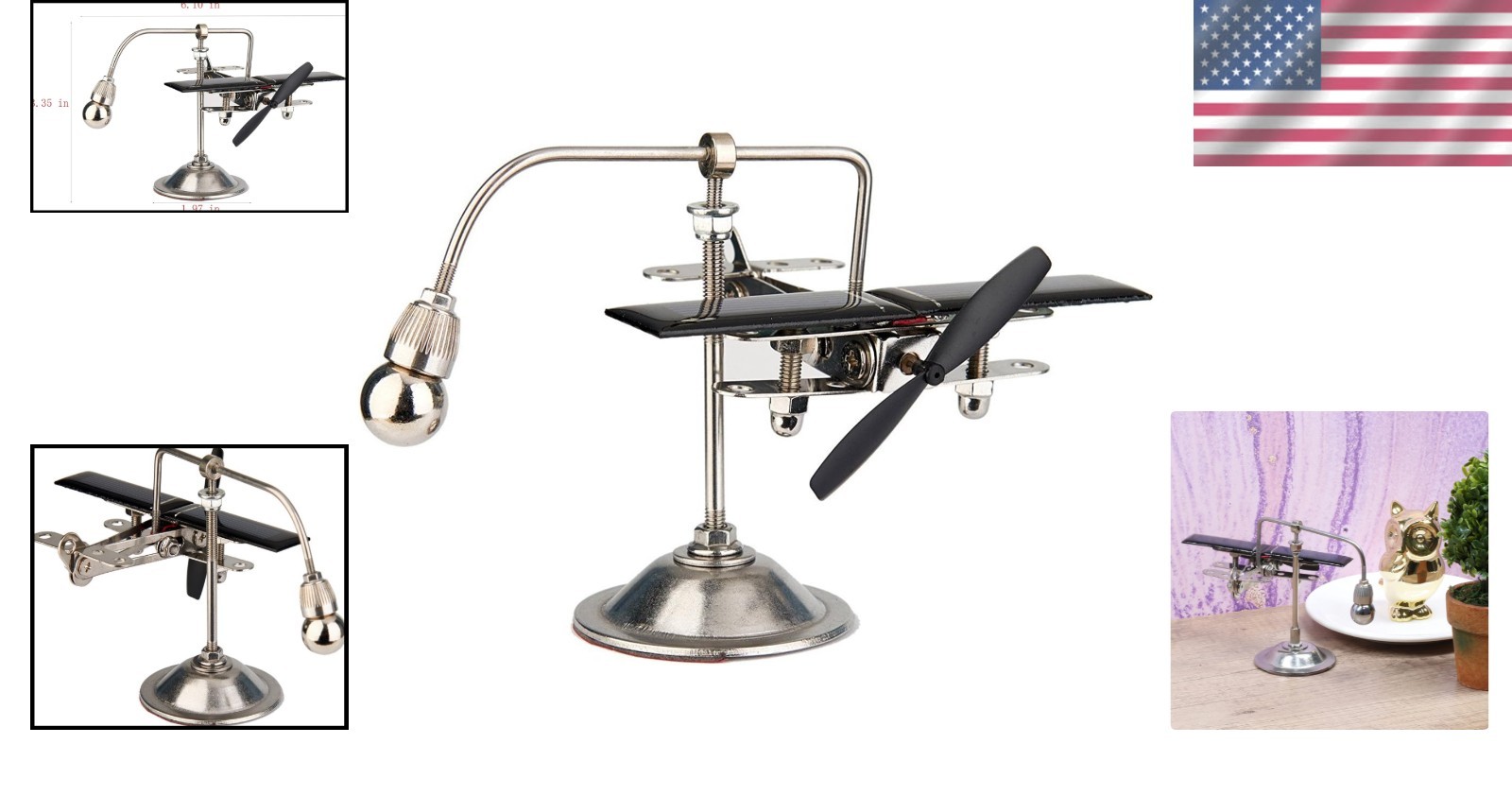 Stainless Steel Solar Plane Kinetic Decoration – Silence and Style for Your Desk