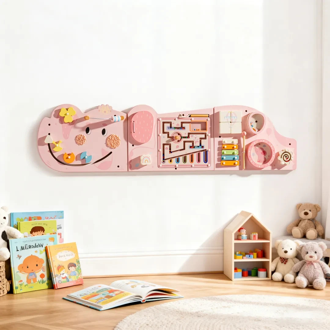 Robud Pink Wooden Elephant Busy Board Educational Learning Toys for Toddlers 1-3