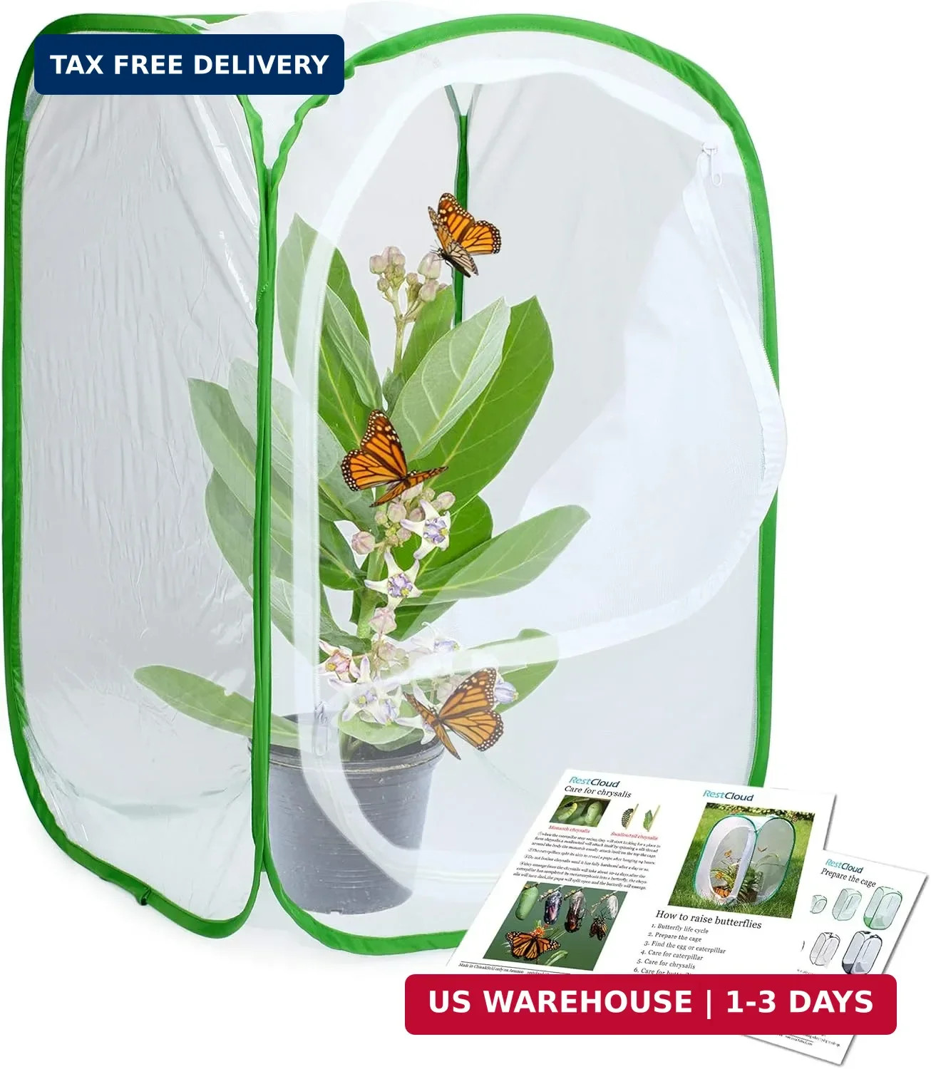 RESTCLOUD Insect and Butterfly Habitat Cage Terrarium Pop-up 23.6 Inches Tall